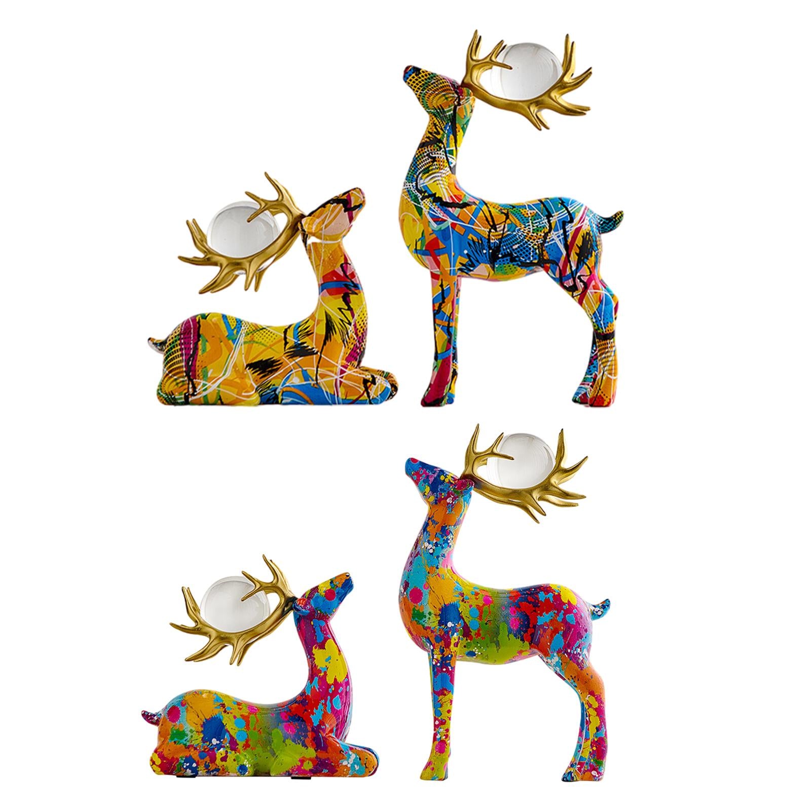 2x Deer Statue Reindeer Figurine with Ball Collection for Desk Shelf Wedding Line Colorful