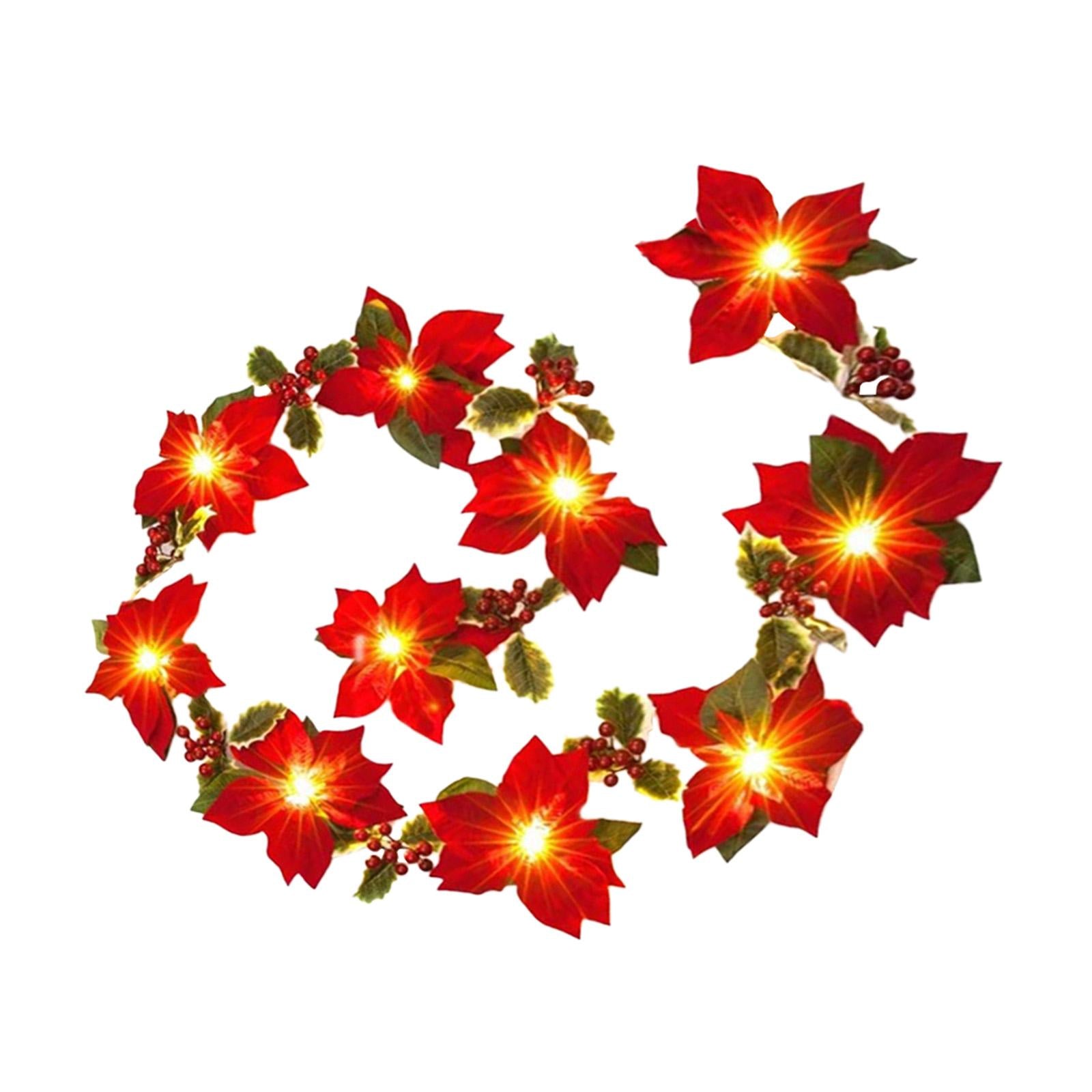 Artificial Poinsettia Garland for Wedding Party Home Decor Fireplace Mantles 2 meters 10 lights B