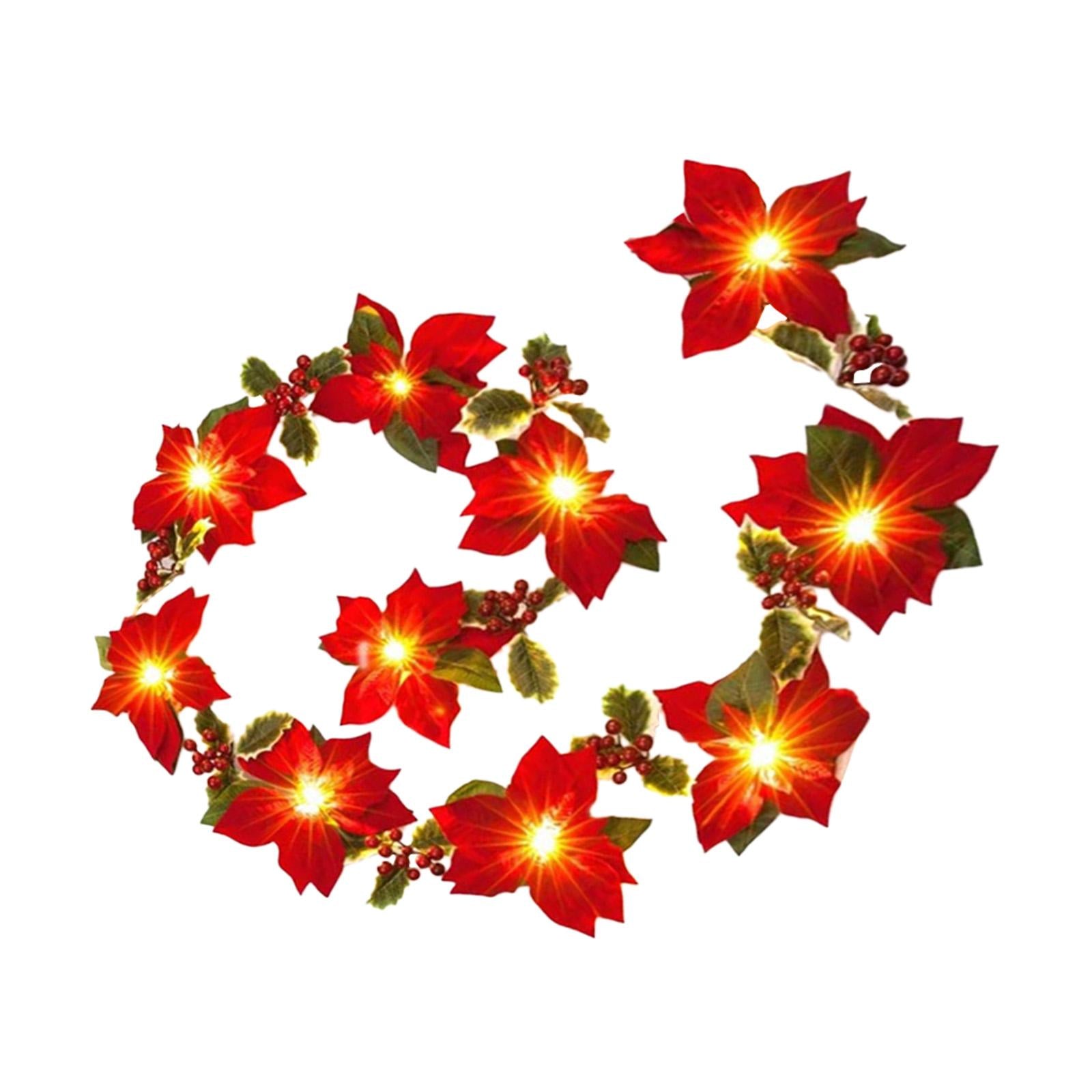 Artificial Poinsettia Garland for Wedding Party Home Decor Fireplace Mantles 2 meters 10 lights B