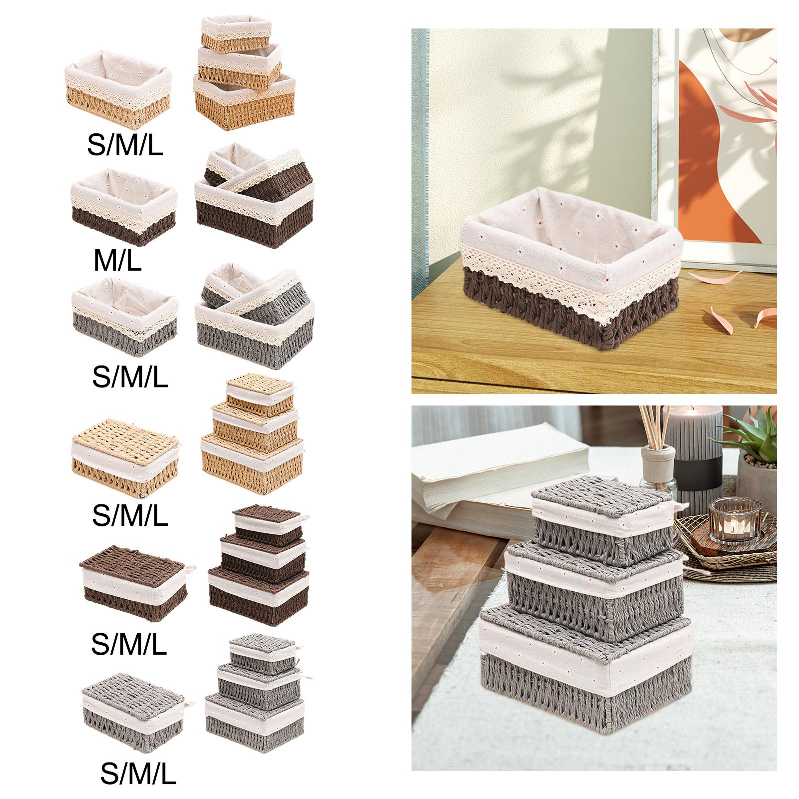 Desktop Storage Basket Stackable Cabinet Organizer for Vanity Shelves Closet Khaki S no Lid
