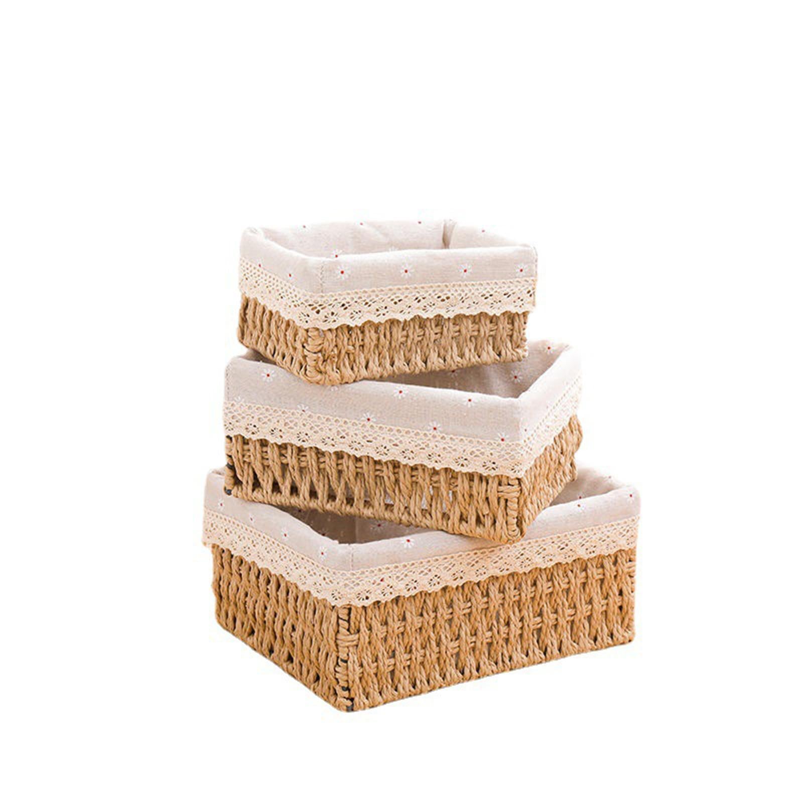 Desktop Storage Basket Stackable Cabinet Organizer for Vanity Shelves Closet Khaki M no Lid