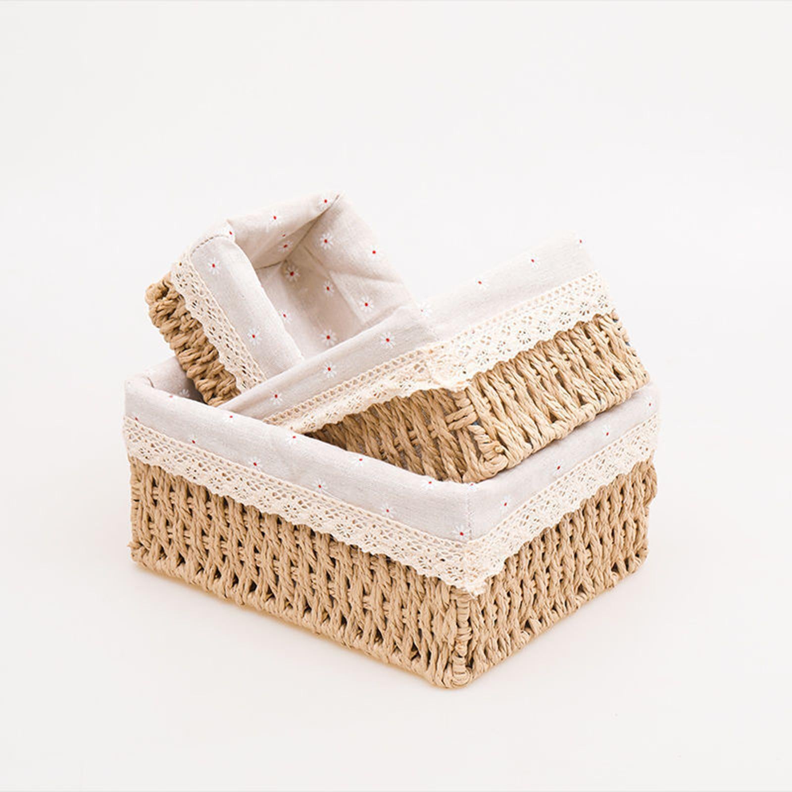Desktop Storage Basket Stackable Cabinet Organizer for Vanity Shelves Closet Khaki M no Lid