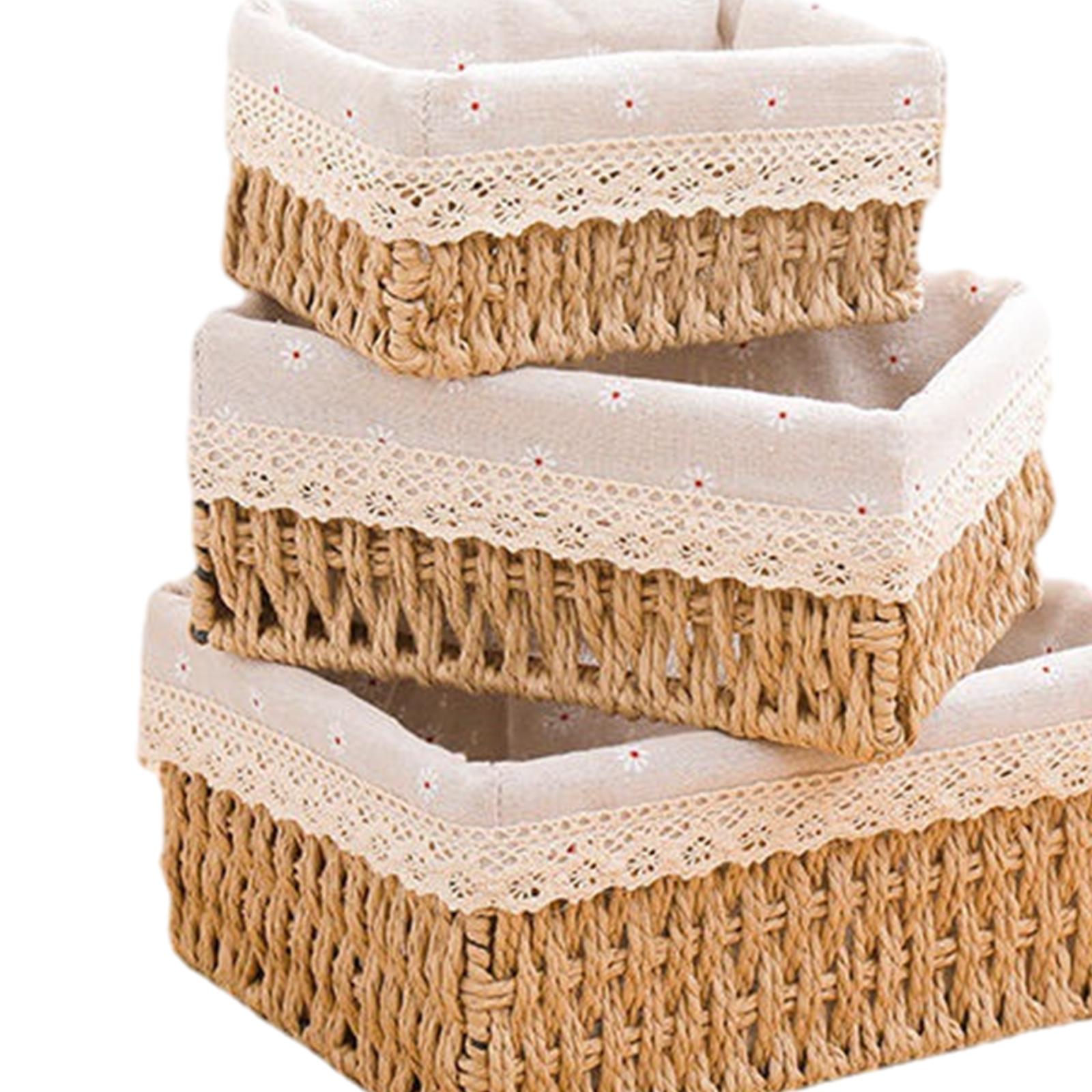 3Pcs Desktop Storage Baskets Cabinet Organizer for Living Room Closet Khaki no Lid