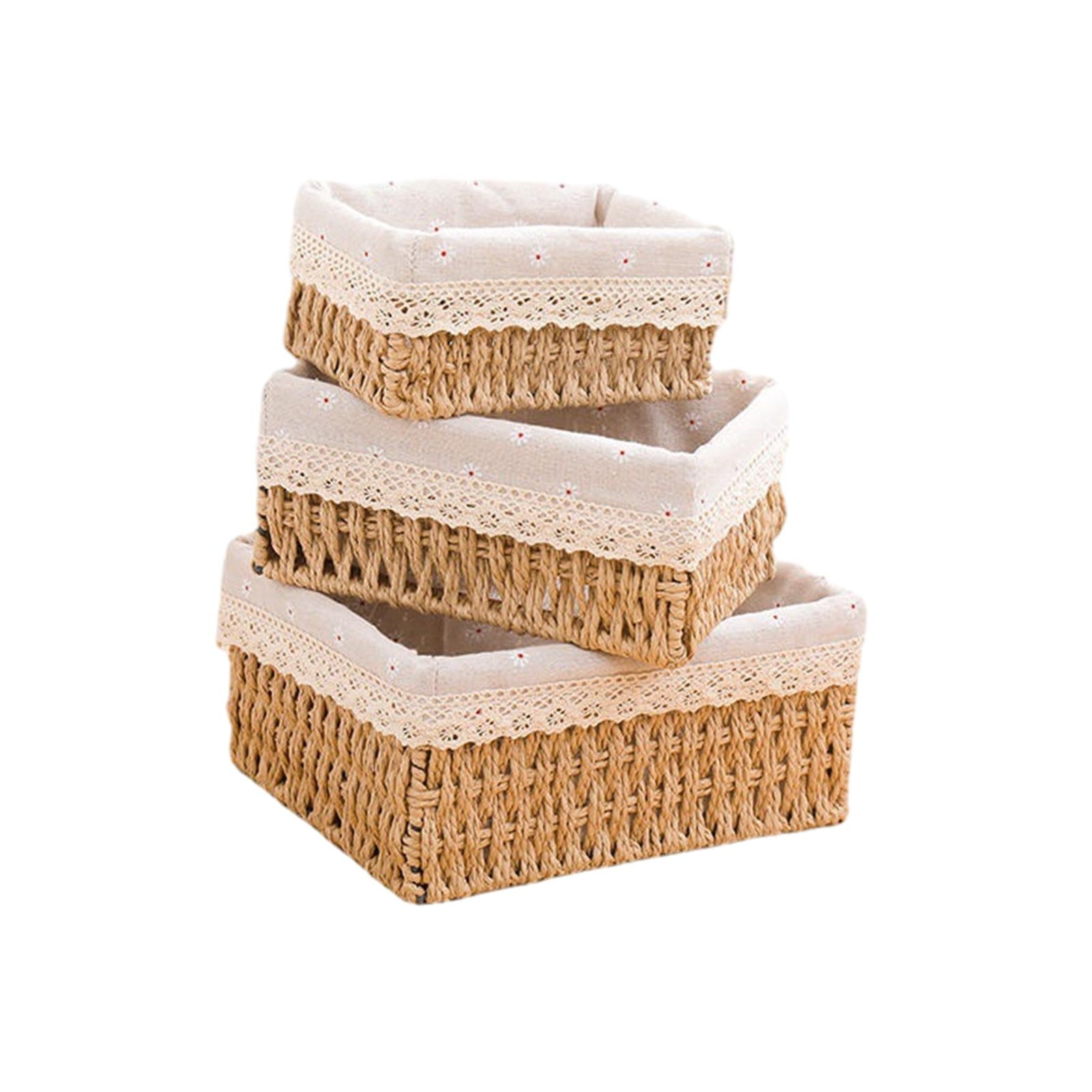 3Pcs Desktop Storage Baskets Cabinet Organizer for Living Room Closet Khaki no Lid