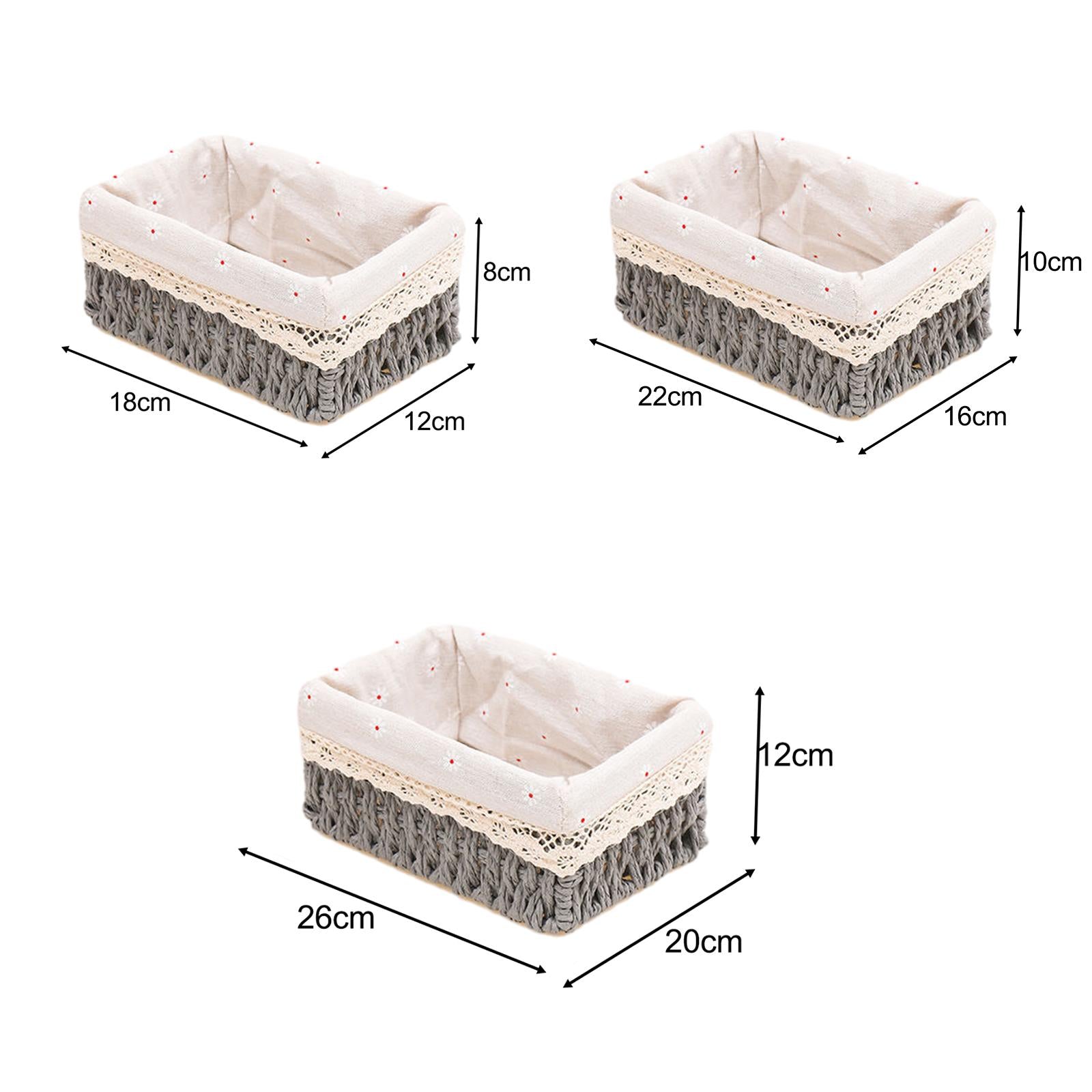 3Pcs Desktop Storage Baskets Cabinet Organizer for Living Room Closet Grey no Lid