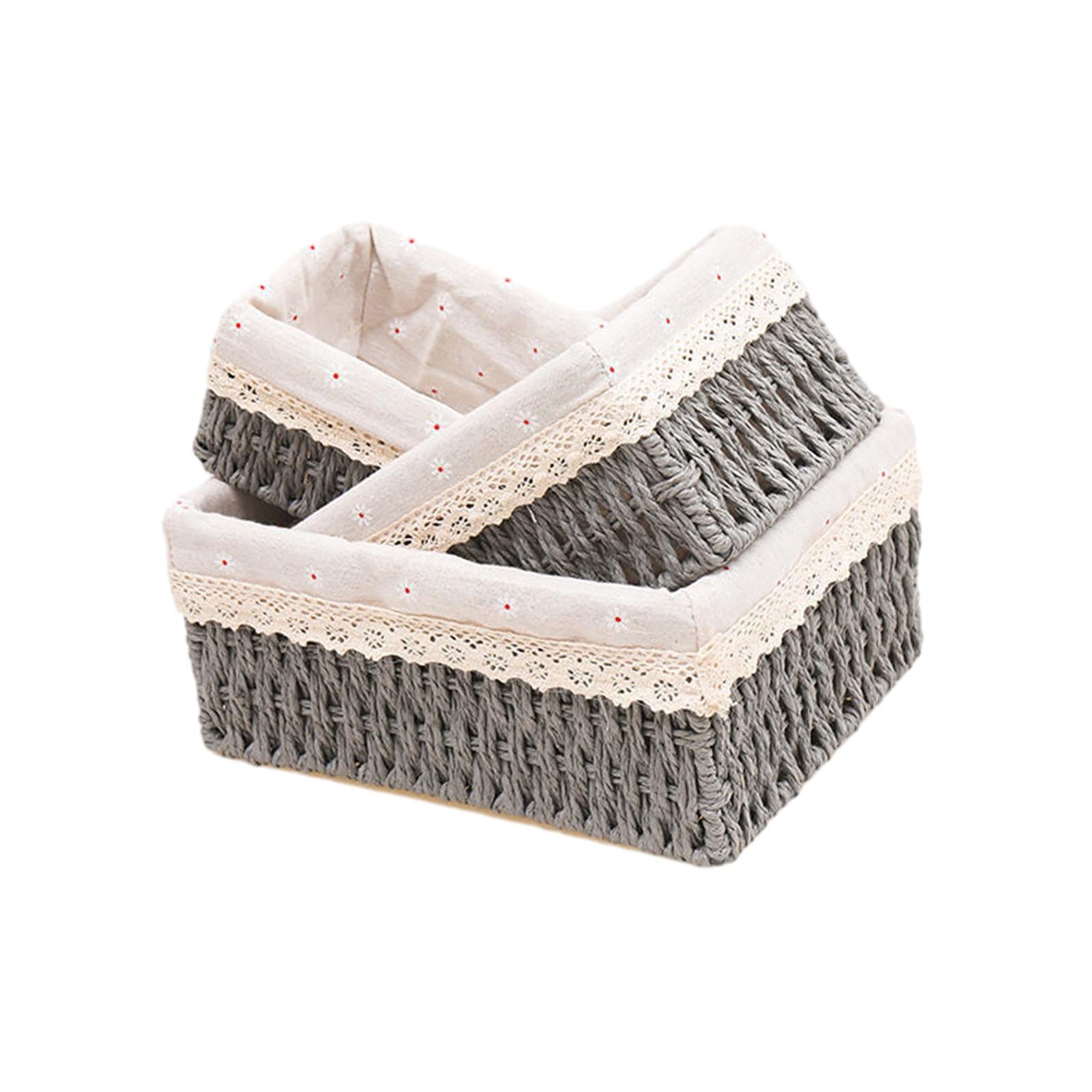 3Pcs Desktop Storage Baskets Cabinet Organizer for Living Room Closet Grey no Lid
