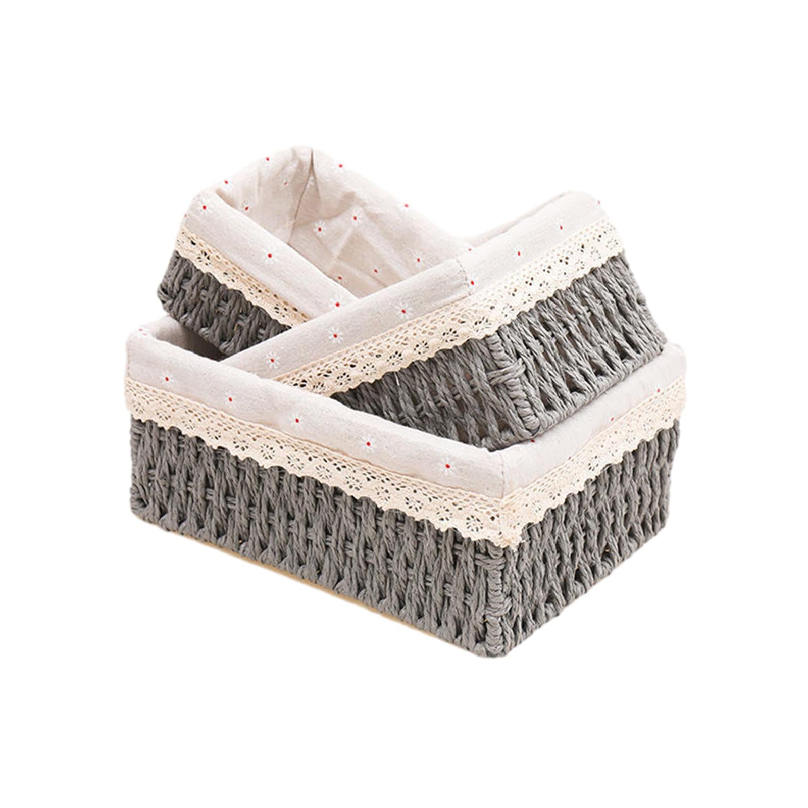 3Pcs Desktop Storage Baskets Cabinet Organizer for Living Room Closet Grey no Lid