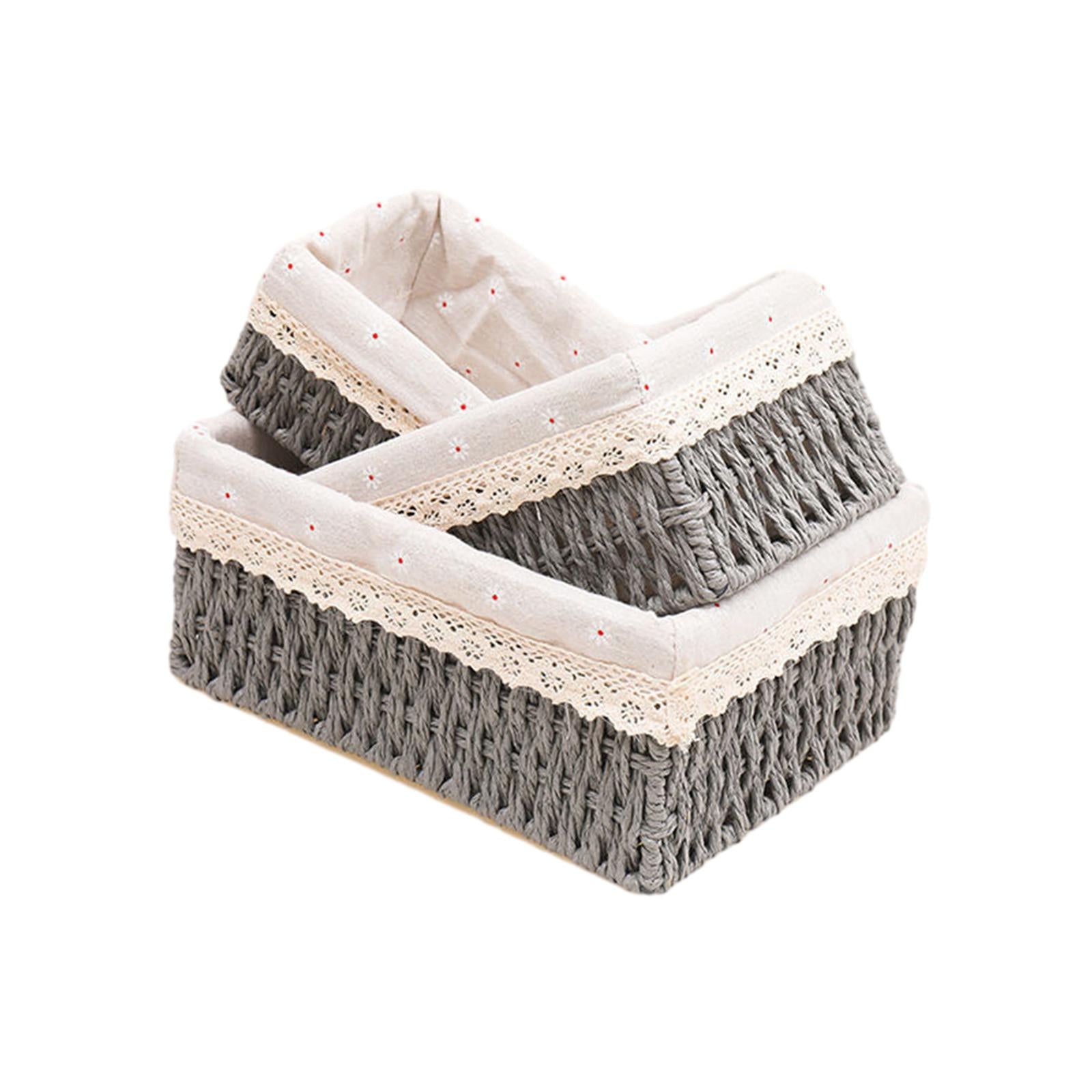 3Pcs Desktop Storage Baskets Cabinet Organizer for Living Room Closet Grey no Lid