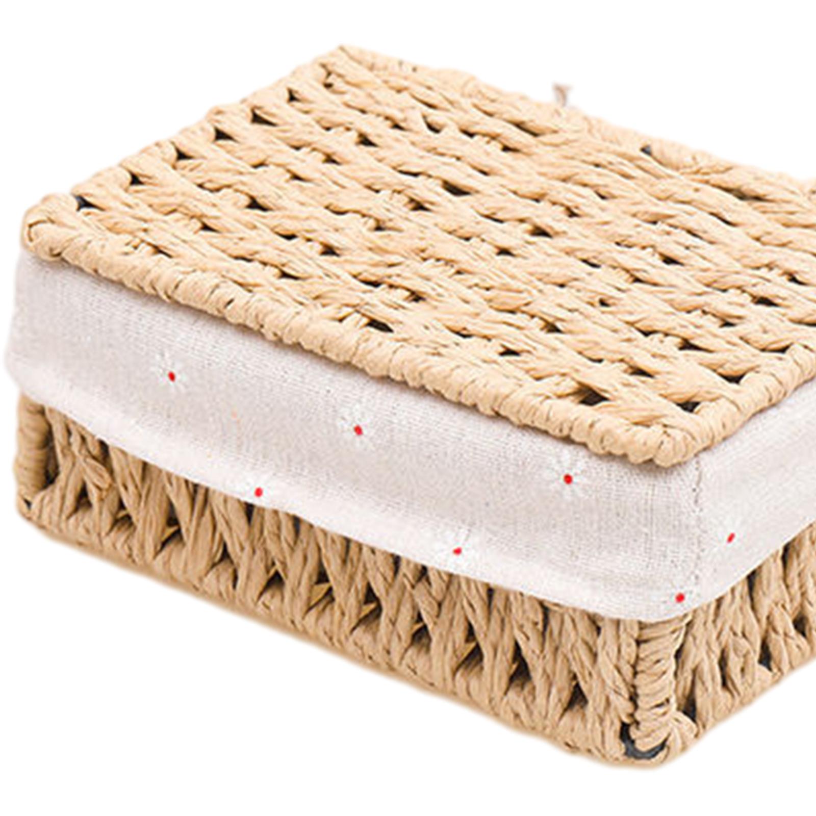 Desktop Storage Basket Stackable Cabinet Organizer for Vanity Shelves Closet Khaki S with Lid
