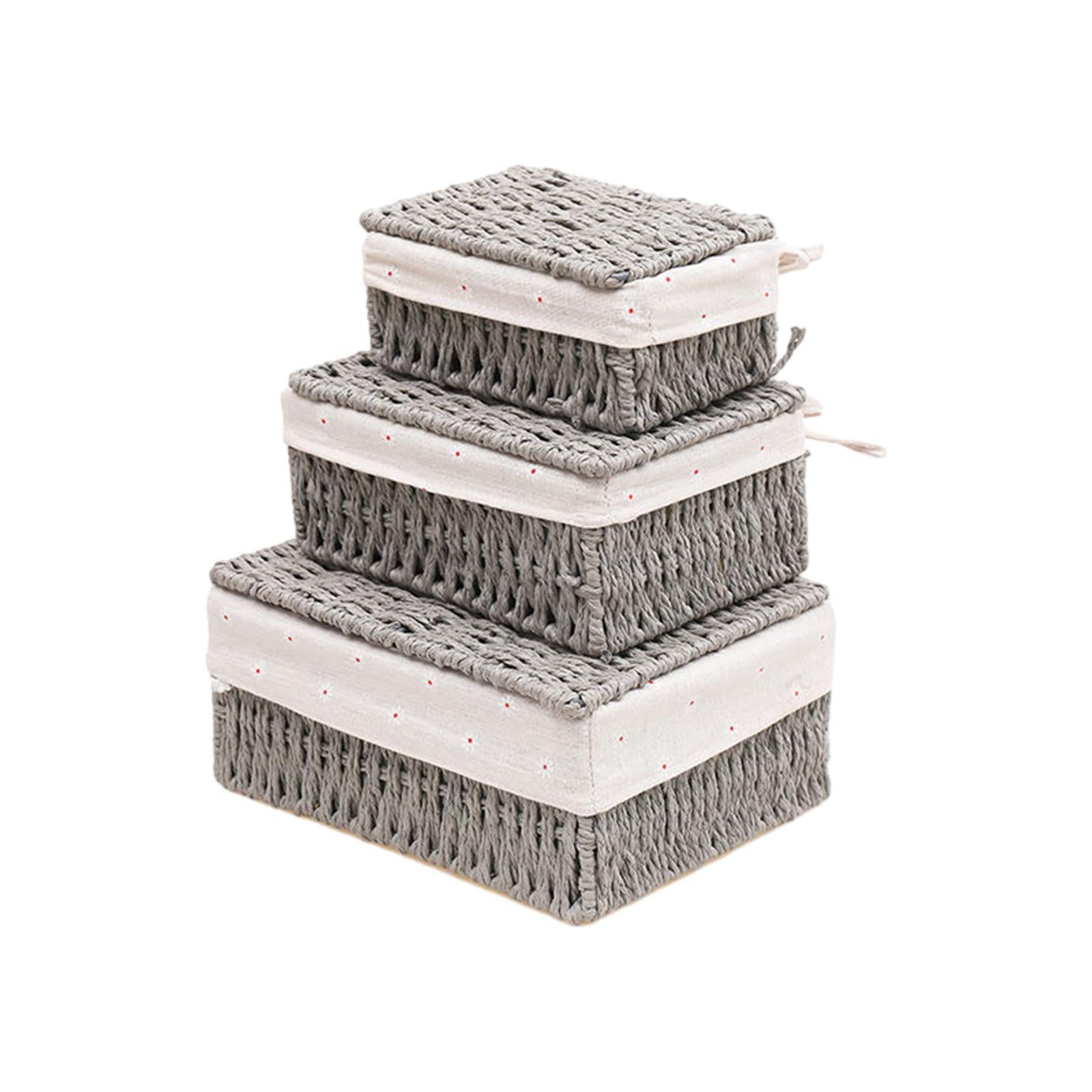 3Pcs Desktop Storage Baskets Cabinet Organizer for Living Room Closet Grey with Lid