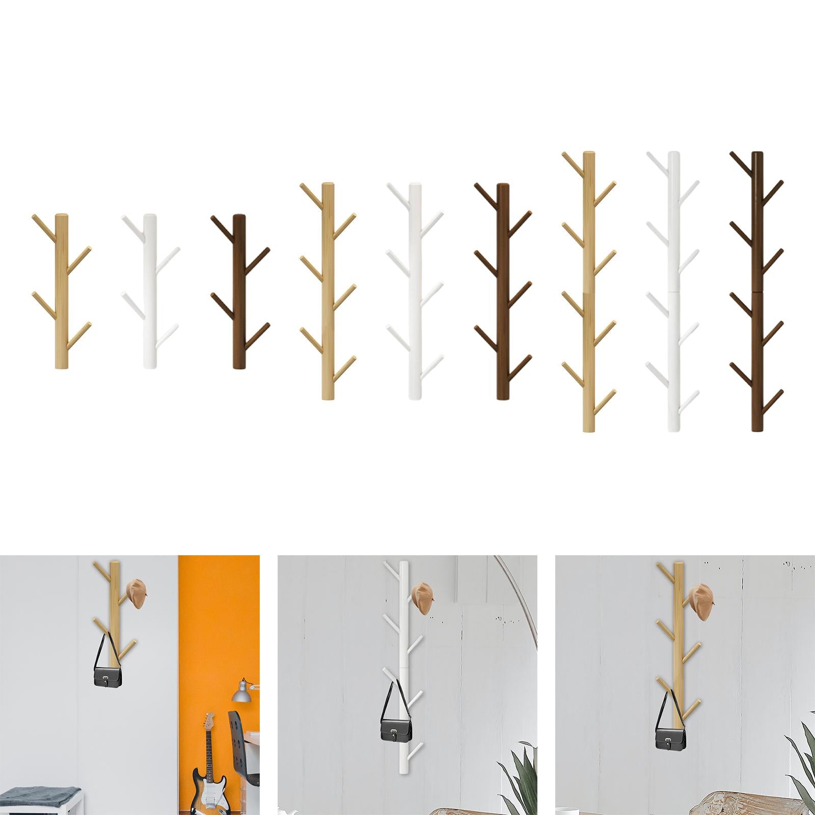 Wall Mounted Clothing Rack Wall Clothing Hanger for Front Door Bathroom Entryway 4 Hook Wood Color
