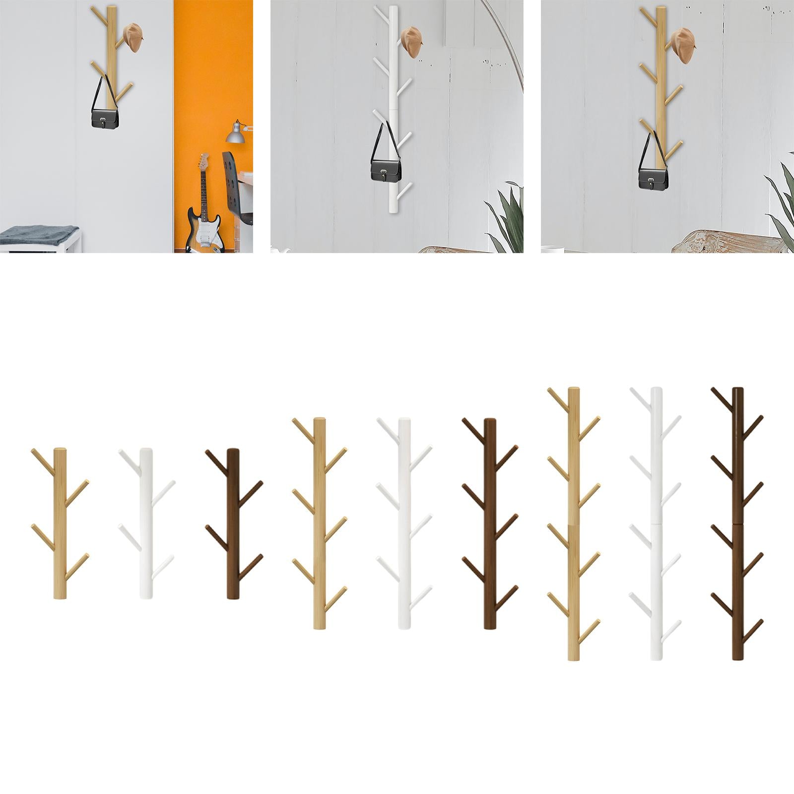 Wall Mounted Clothing Rack Wall Clothing Hanger for Front Door Bathroom Entryway 4 Hook Wood Color