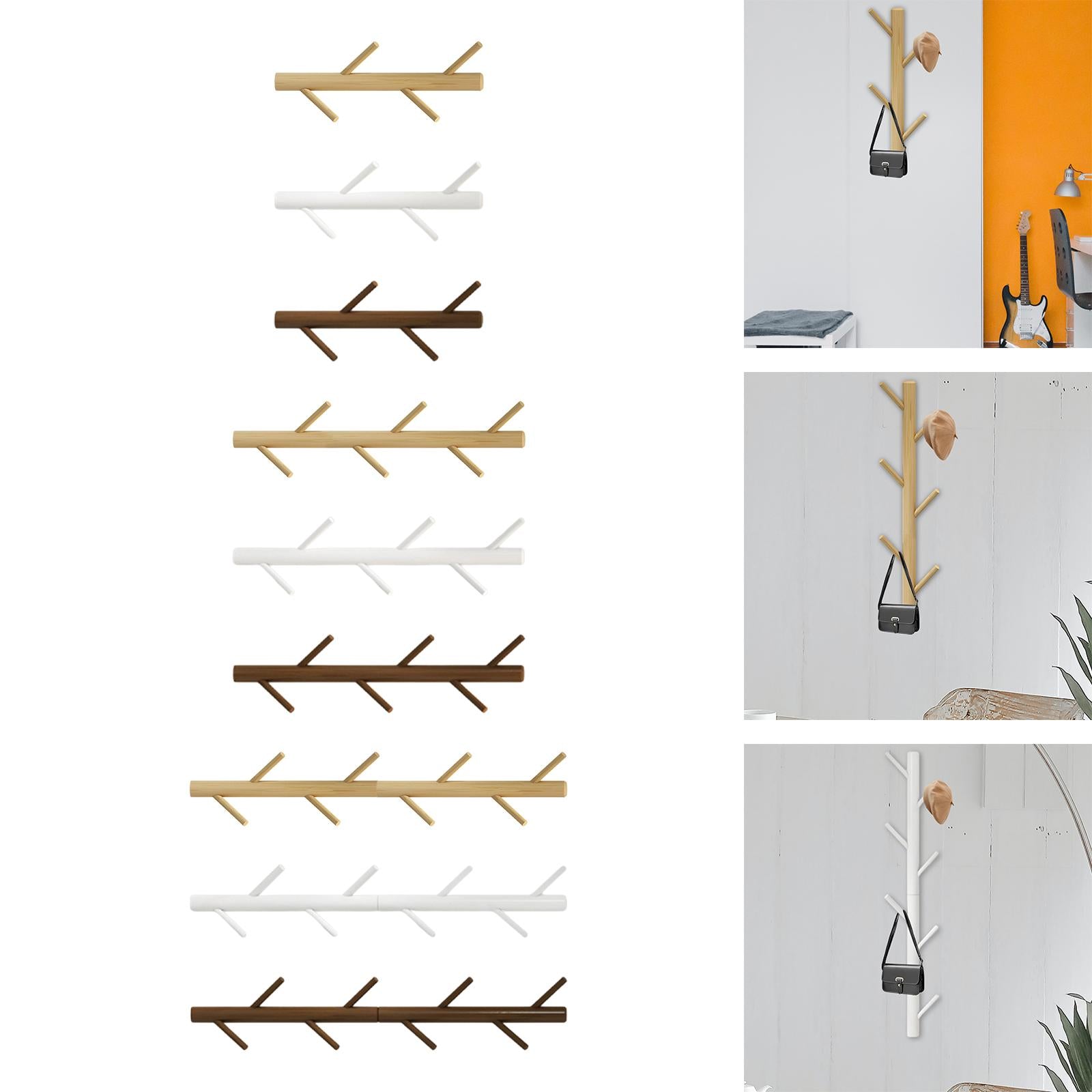 Wall Mounted Clothing Rack Wall Clothing Hanger for Front Door Bathroom Entryway 4 Hook Wood Color