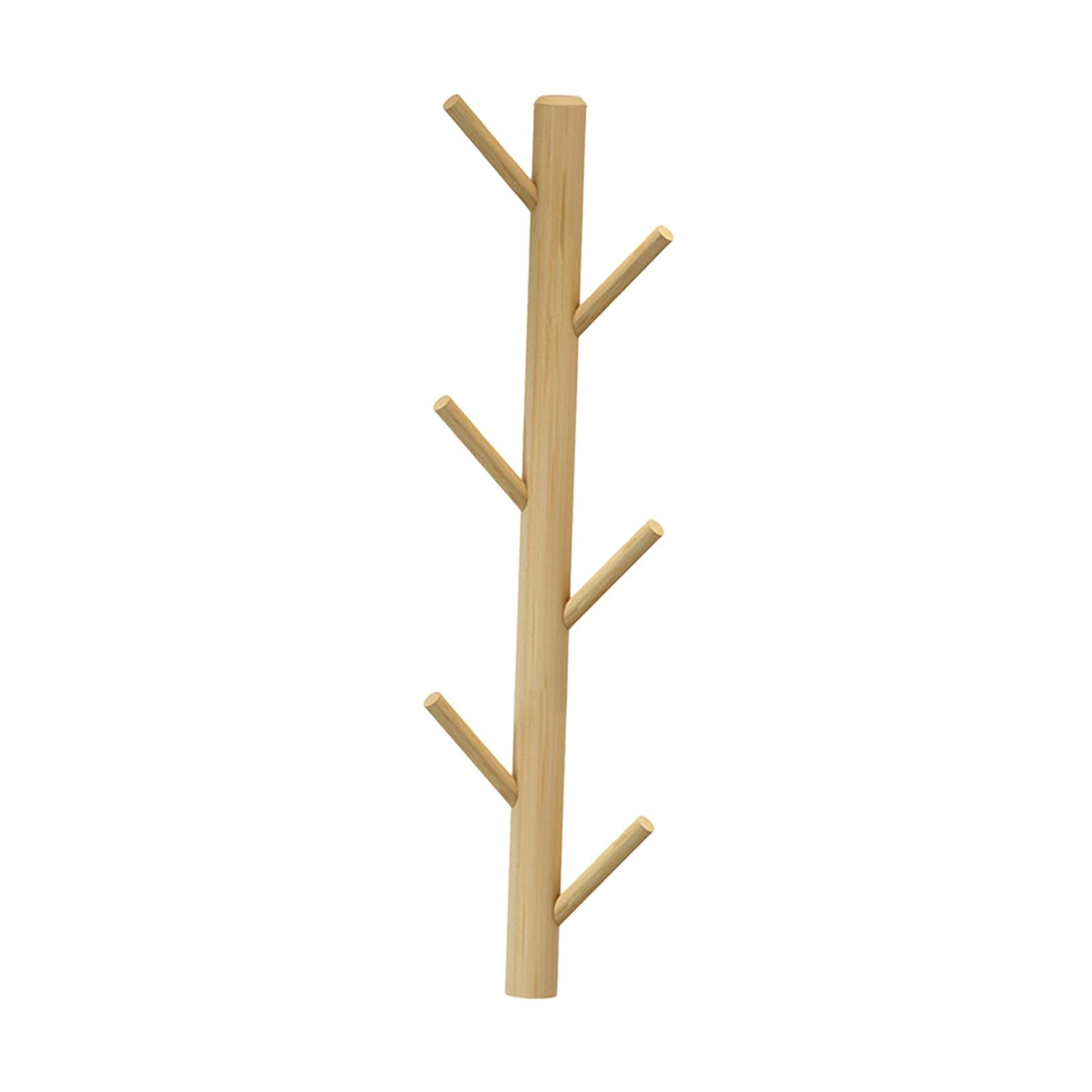 Wall Mounted Clothing Rack Wall Clothing Hanger for Front Door Bathroom Entryway 6 Hook Wood Color