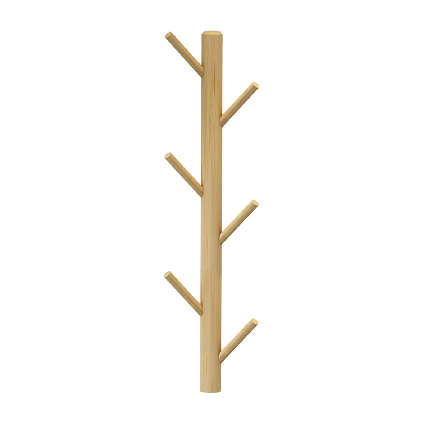 Wall Mounted Clothing Rack Wall Clothing Hanger for Front Door Bathroom Entryway 6 Hook Wood Color