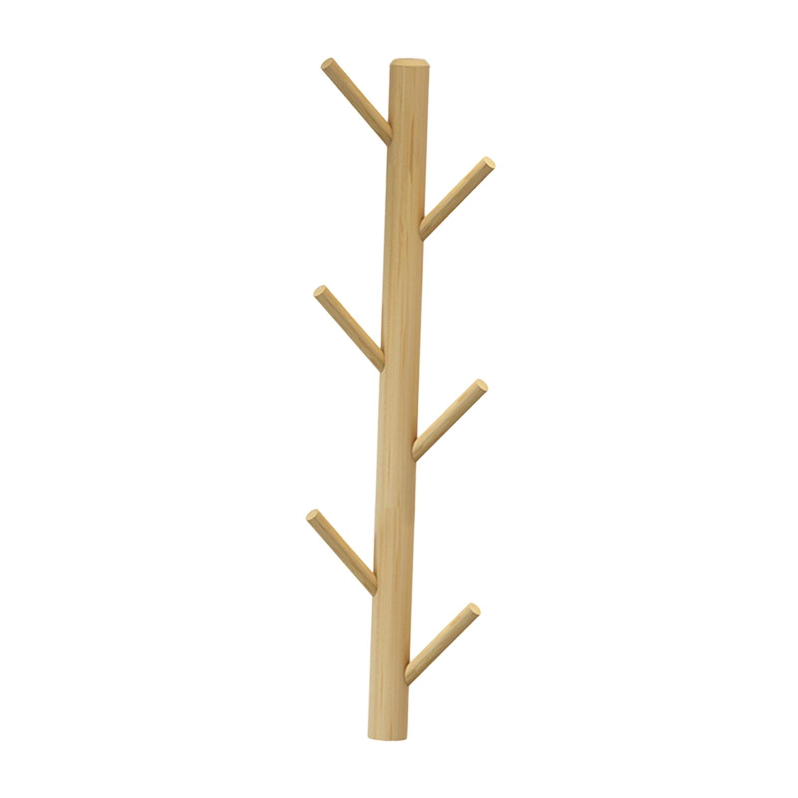 Wall Mounted Clothing Rack Wall Clothing Hanger for Front Door Bathroom Entryway 6 Hook Wood Color