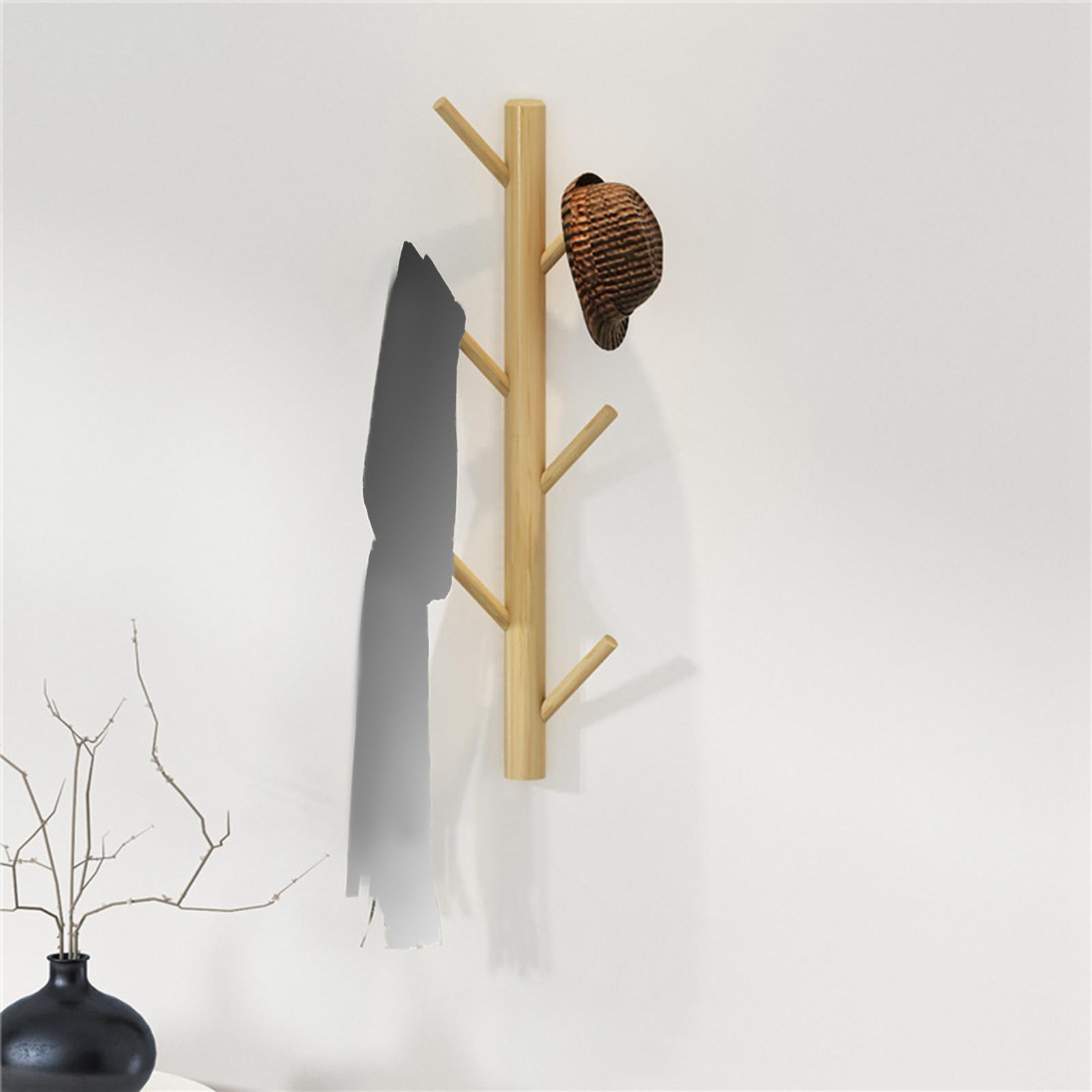 Wall Mounted Clothing Rack Wall Clothing Hanger for Front Door Bathroom Entryway 6 Hook Wood Color