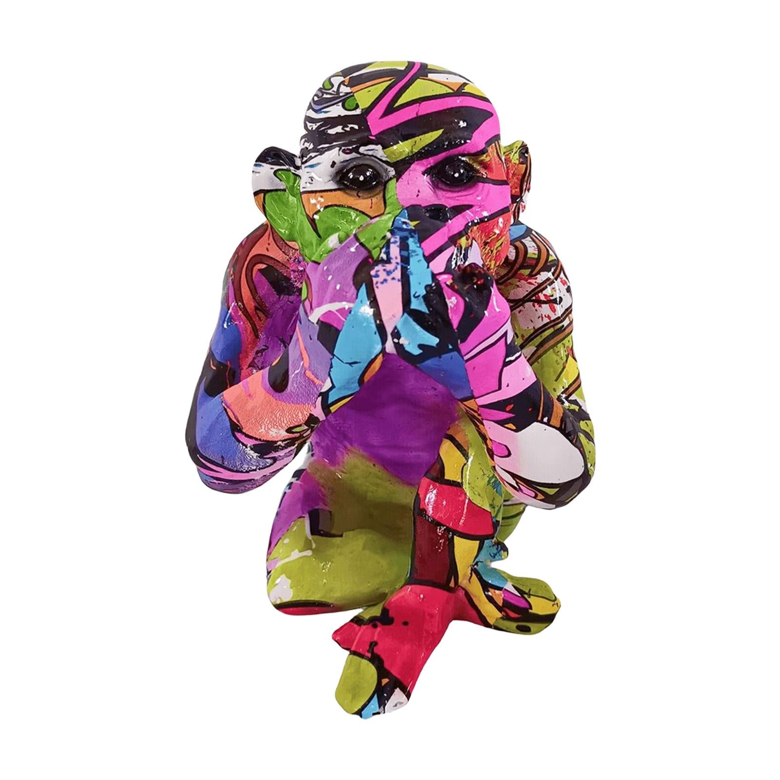 Graffiti Gorilla Statue Stand Artwork Home Decorations for Room Table Office Do not say
