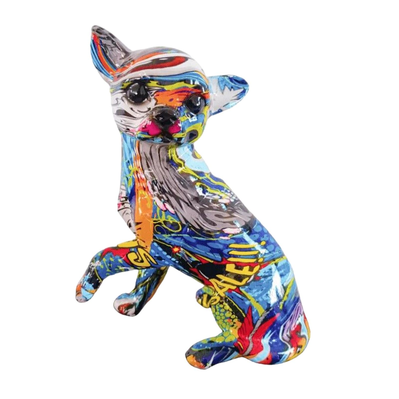 Graffiti Chihuahua Statue Animal Statue Decor for Room Bookshelf Office Gift Style B