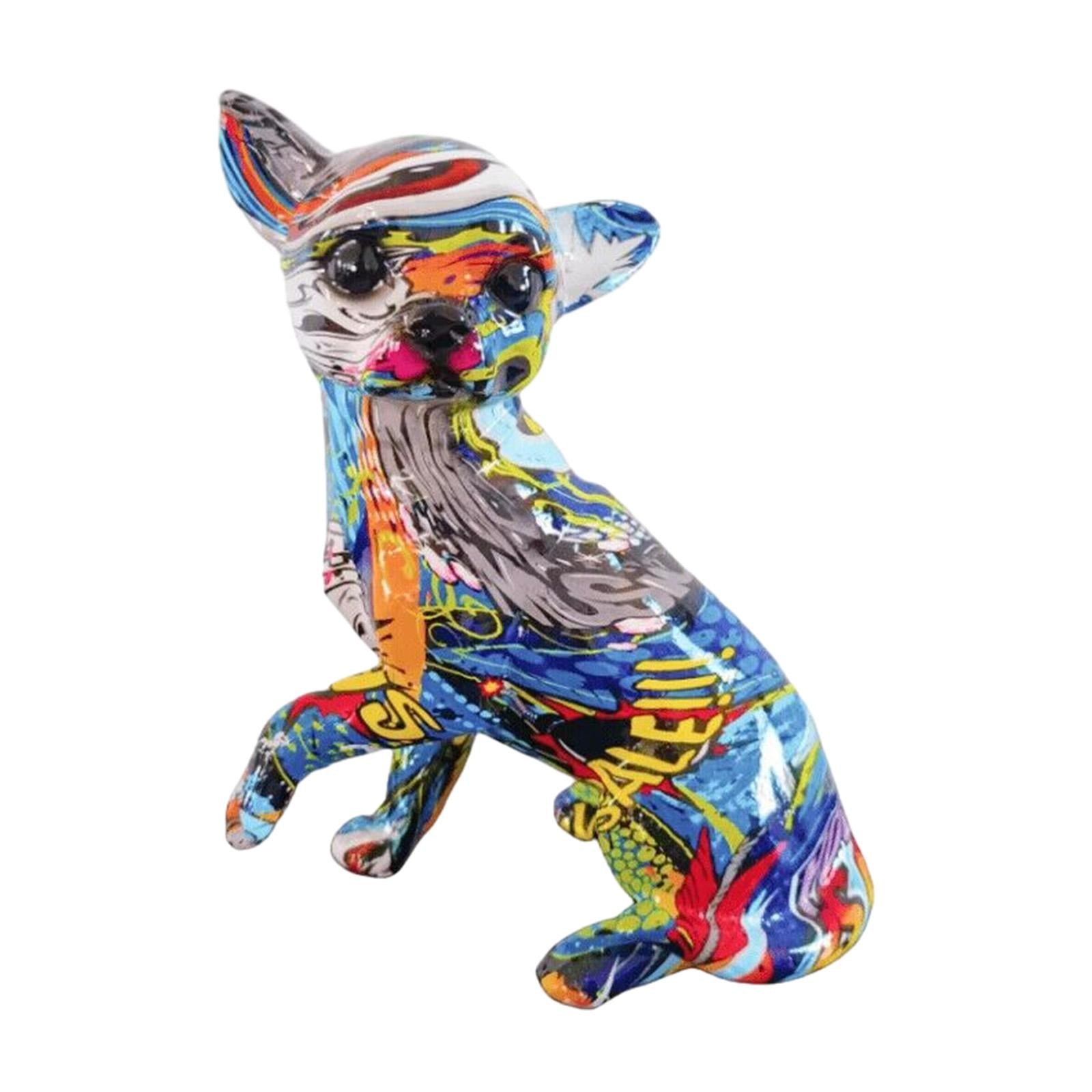 Graffiti Chihuahua Statue Animal Statue Decor for Room Bookshelf Office Gift Style B