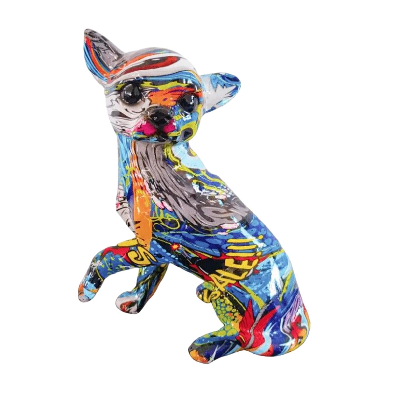 Graffiti Chihuahua Statue Animal Statue Decor for Room Bookshelf Office Gift Style B