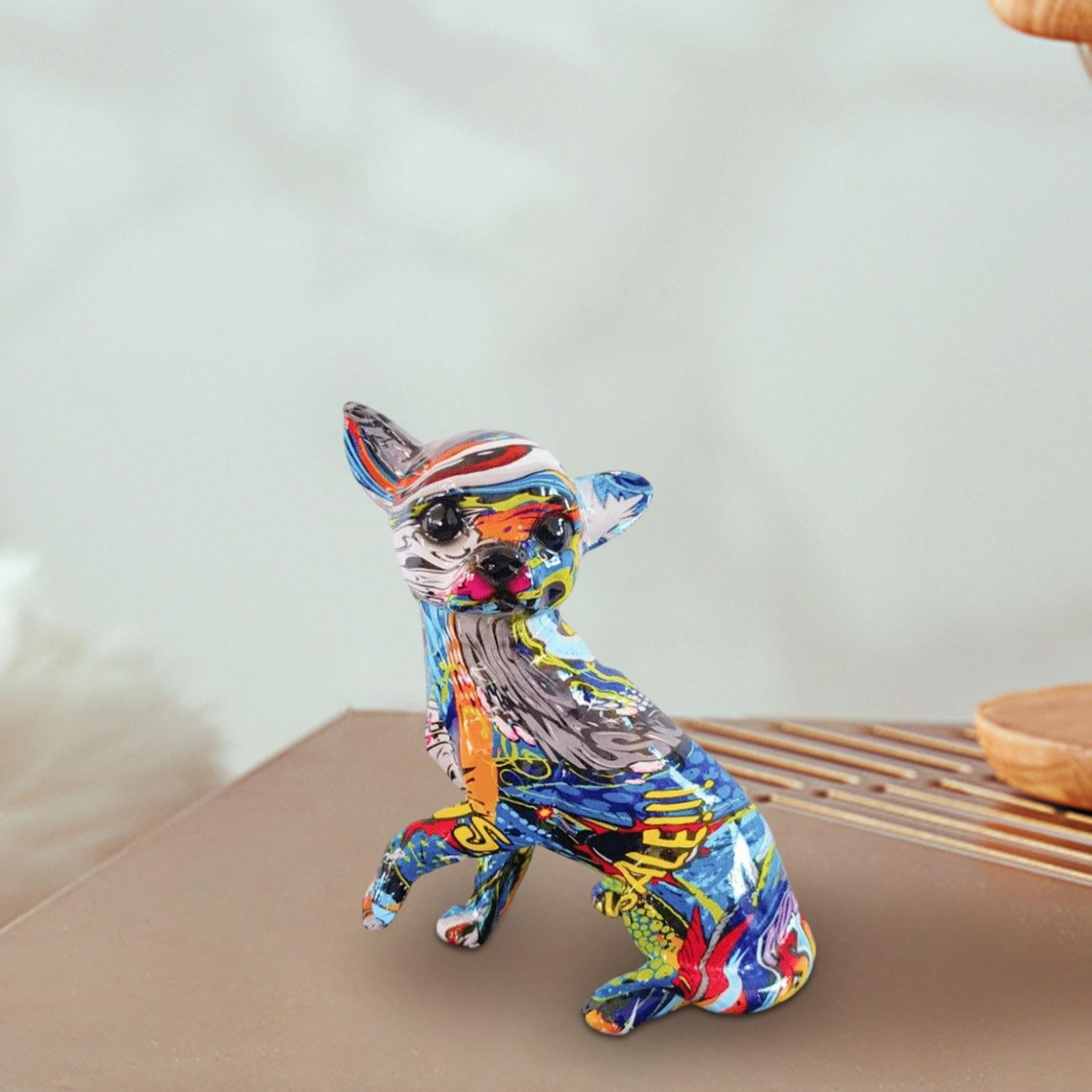 Graffiti Chihuahua Statue Animal Statue Decor for Room Bookshelf Office Gift Style B