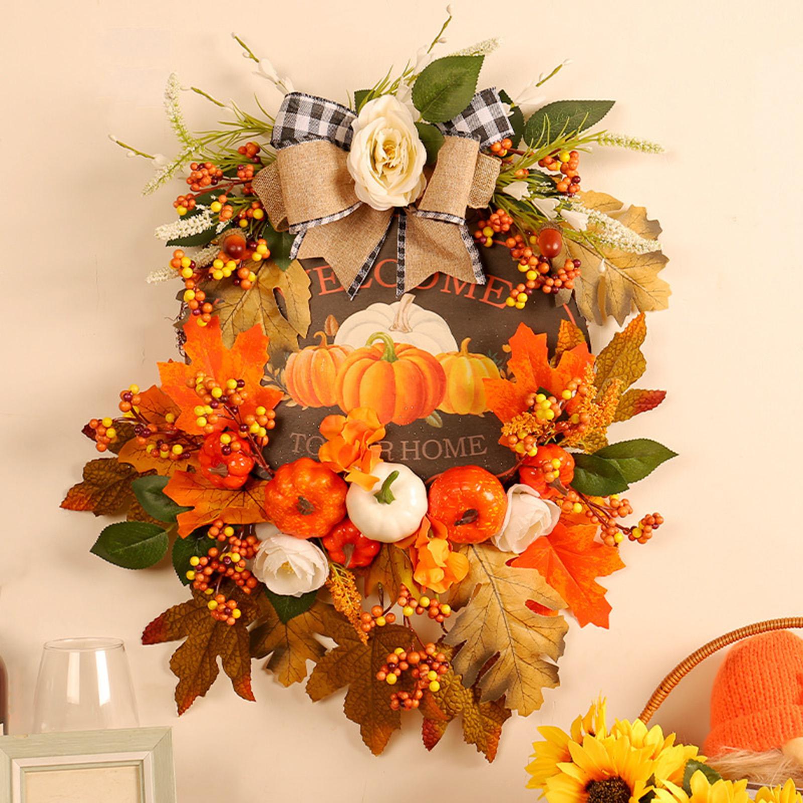 Harvest Fall Wreath Pumpkin Hanger Thanksgiving Wreath for Porch Home Party