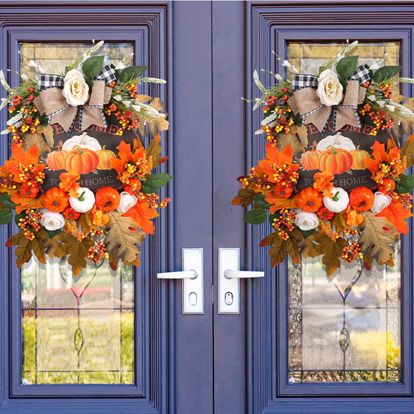 Harvest Fall Wreath Pumpkin Hanger Thanksgiving Wreath for Porch Home Party