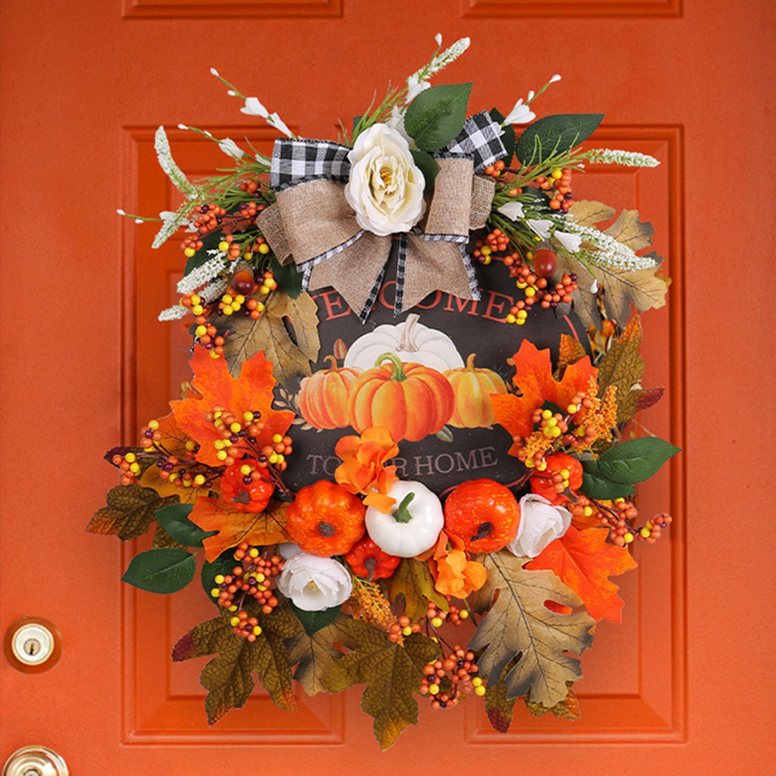 Harvest Fall Wreath Pumpkin Hanger Thanksgiving Wreath for Porch Home Party
