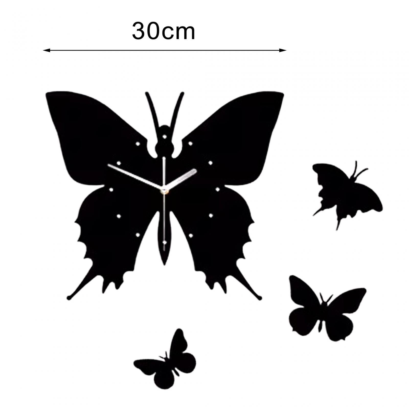12inch Acrylic Black Butterfly DIY Wall Clock Kit Modern for Bedroom Durable