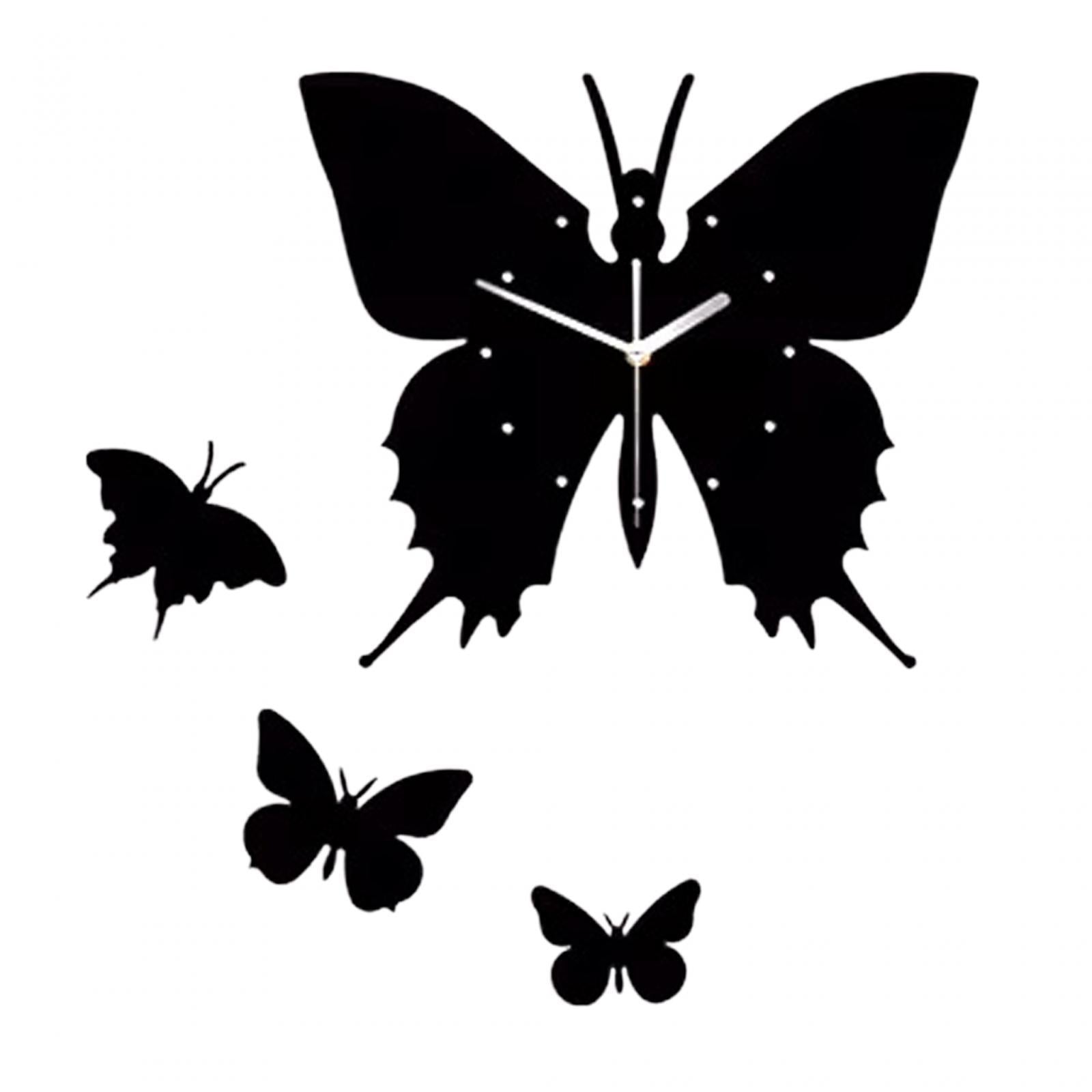 12inch Acrylic Black Butterfly DIY Wall Clock Kit Modern for Bedroom Durable