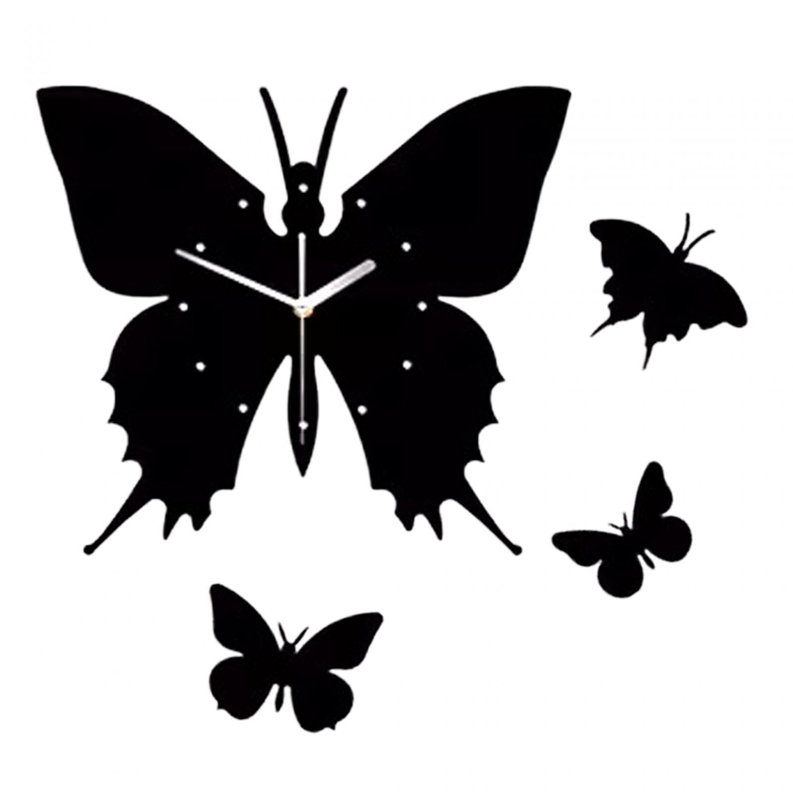 12inch Acrylic Black Butterfly DIY Wall Clock Kit Modern for Bedroom Durable