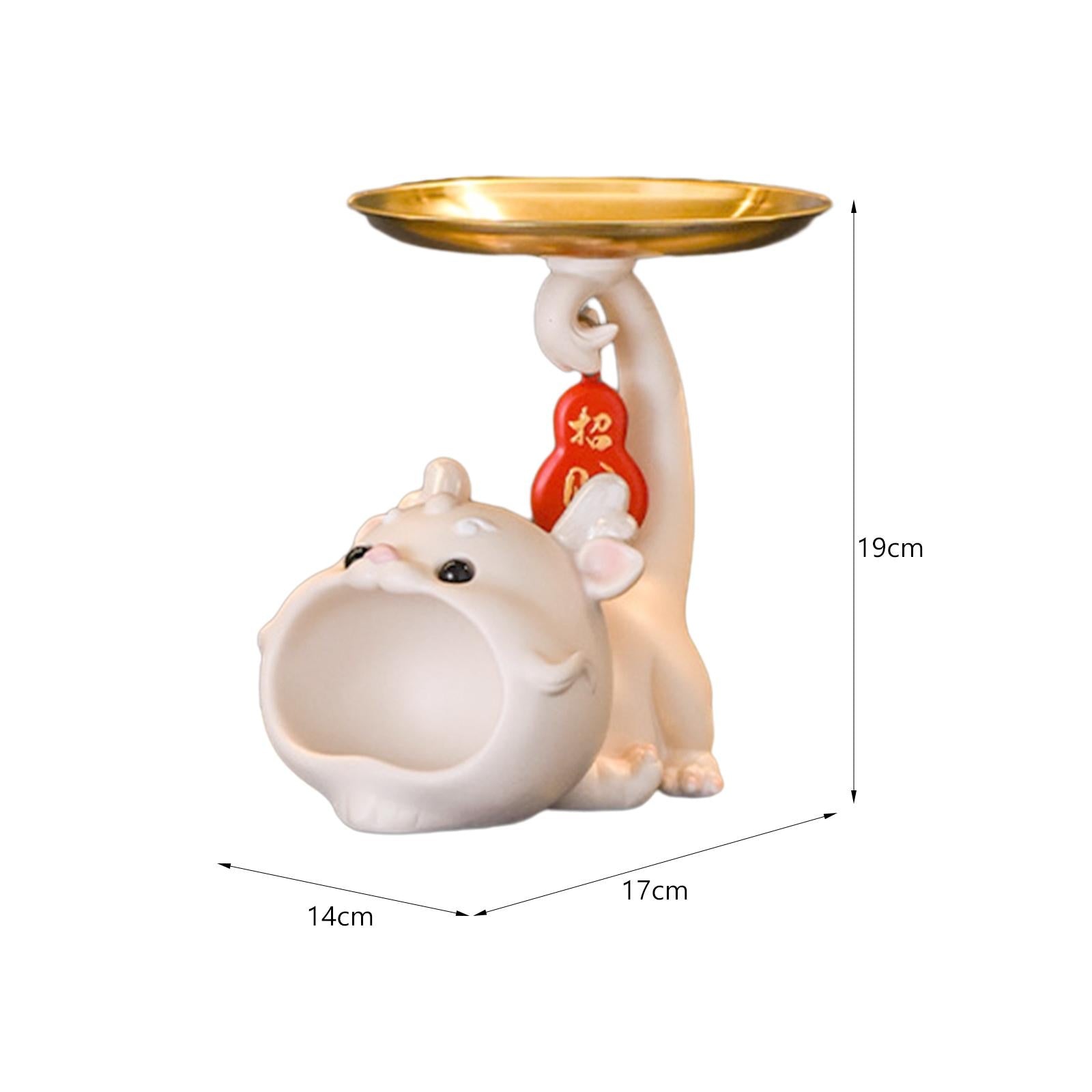 Resin Chinese Dragon Statue with Tray Cute Dragon Decoration for Home Indoor pink