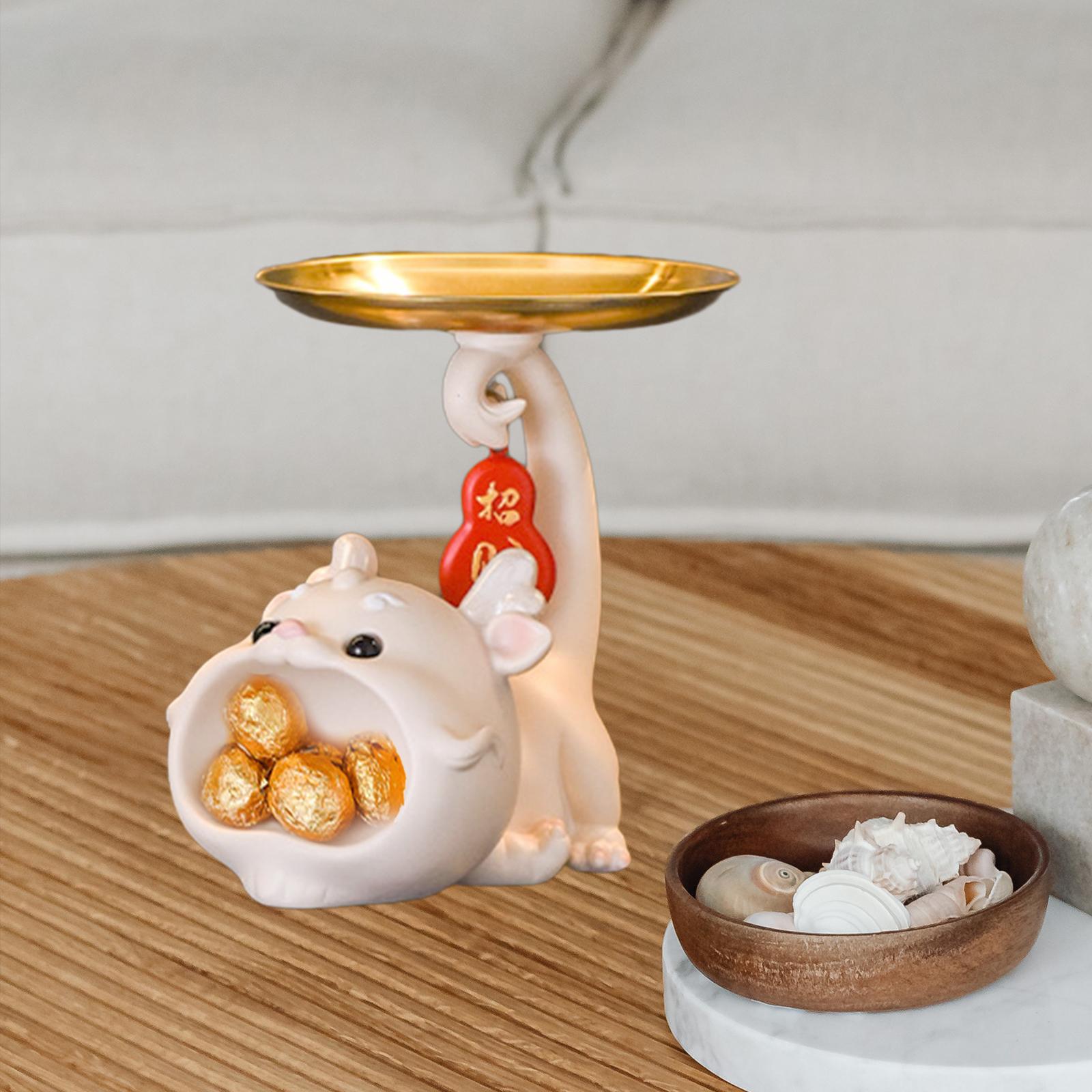 Resin Chinese Dragon Statue with Tray Cute Dragon Decoration for Home Indoor pink