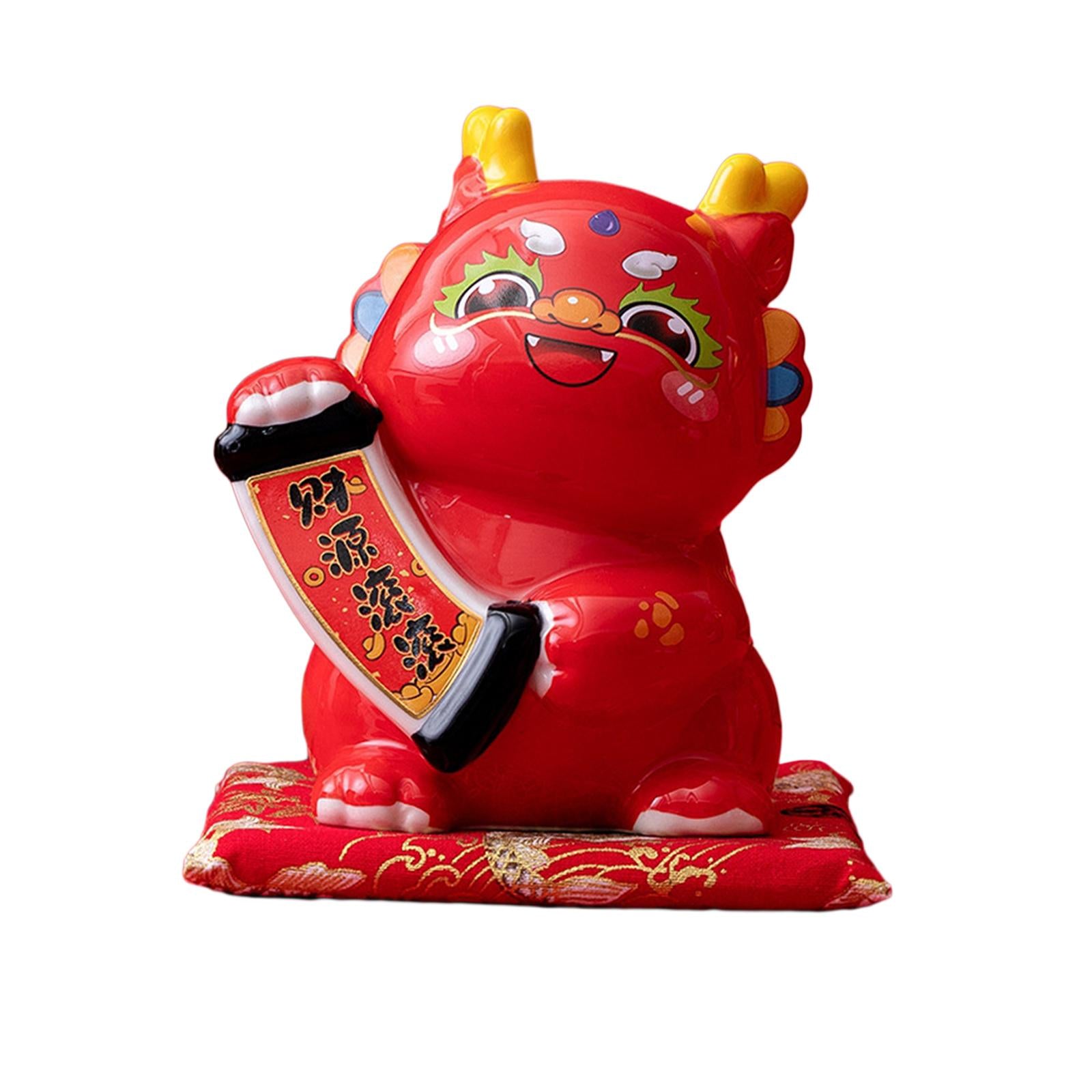 Porcelain Chinese Year Dragon Figures Canister Piggy Bank for Holidays Decor Style B