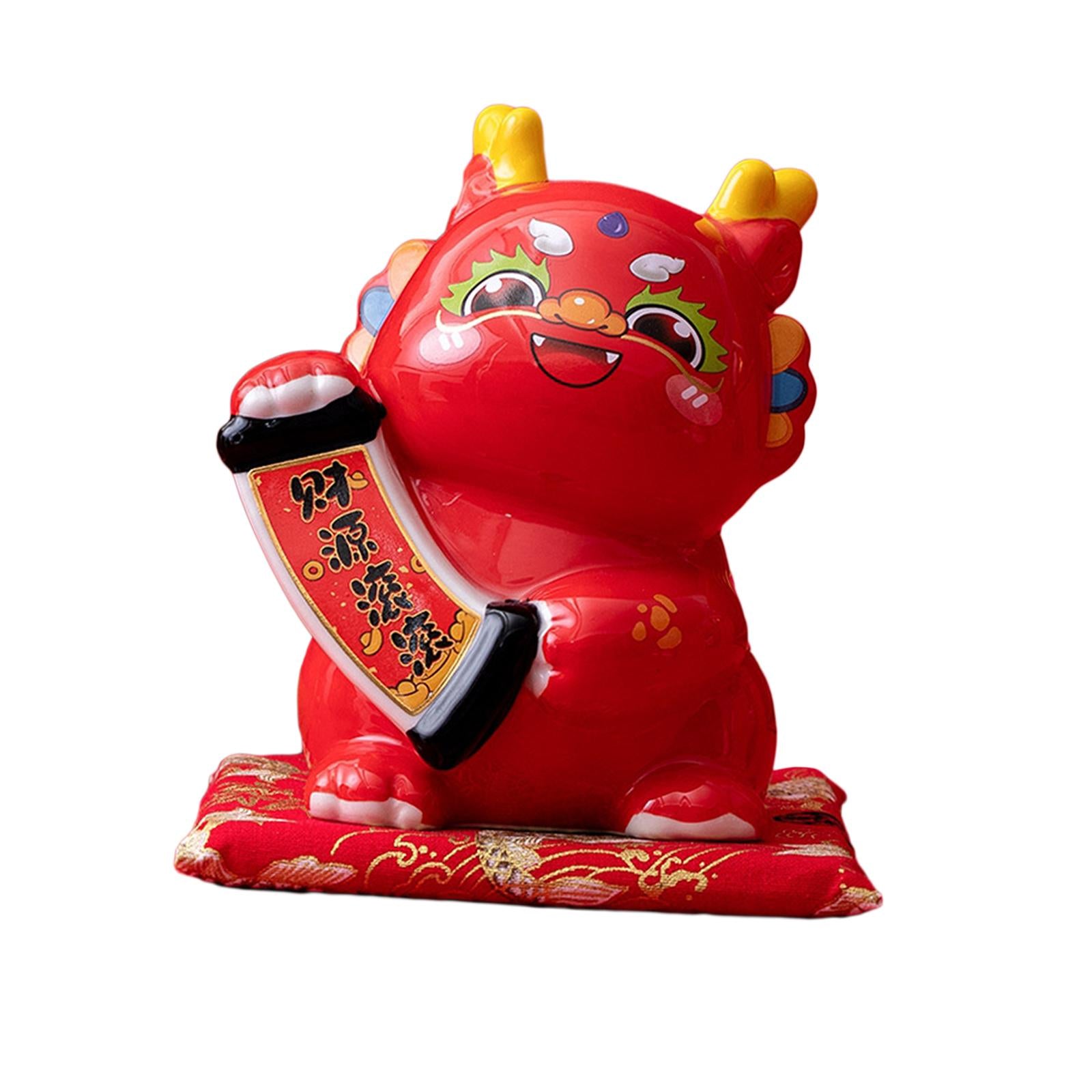 Porcelain Chinese Year Dragon Figures Canister Piggy Bank for Holidays Decor Style B