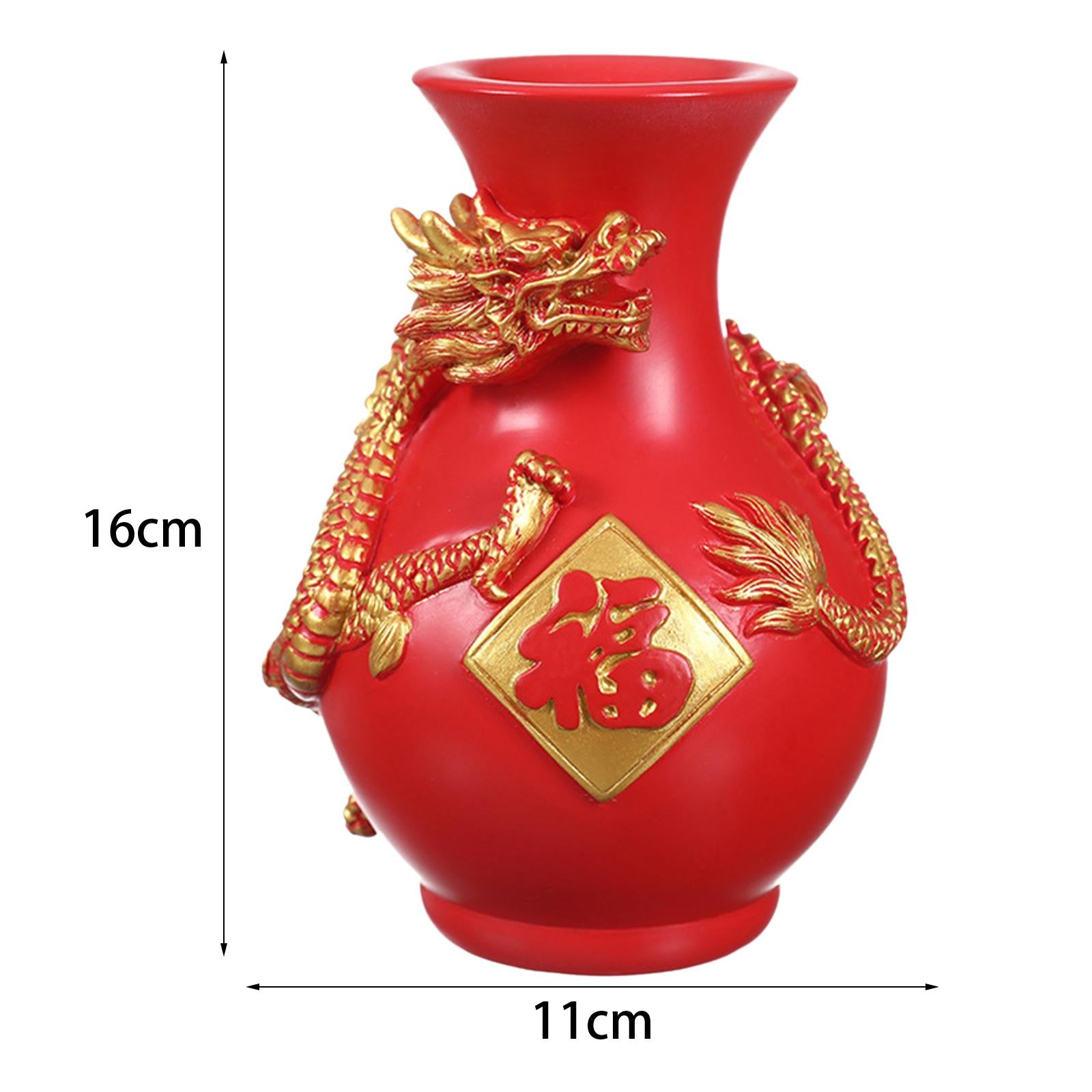 Flower Vase Modern Vase Tabletop Vase Dragon Vase for Porch Bookshelf Office Red