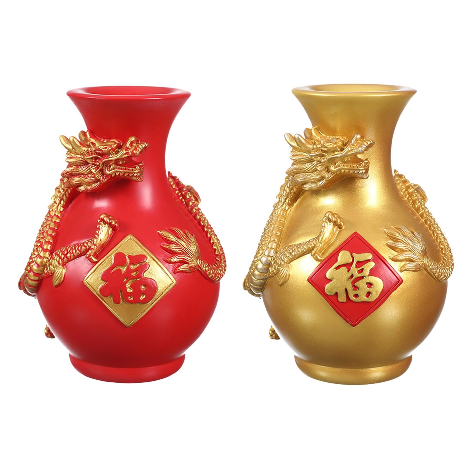 Flower Vase Modern Vase Tabletop Vase Dragon Vase for Porch Bookshelf Office Red