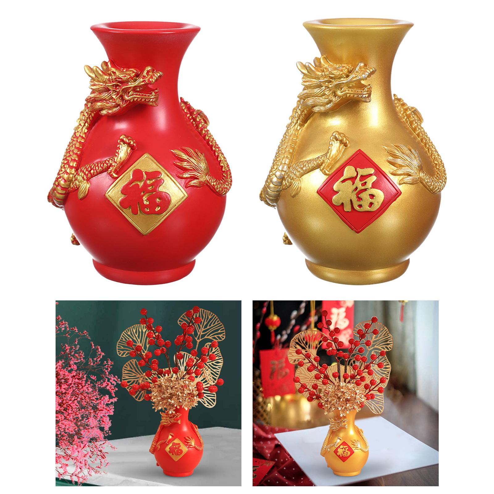 Flower Vase Modern Vase Tabletop Vase Dragon Vase for Porch Bookshelf Office Red