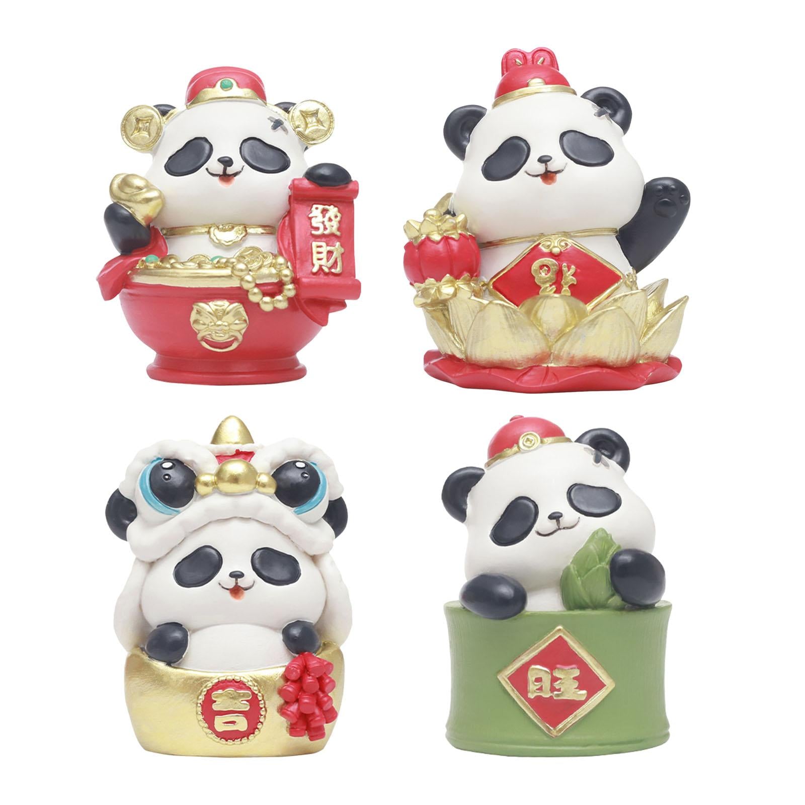 Chinese New Year Panda Figurine Table Ornament Handmade for Wall Shelf Decor Style A
