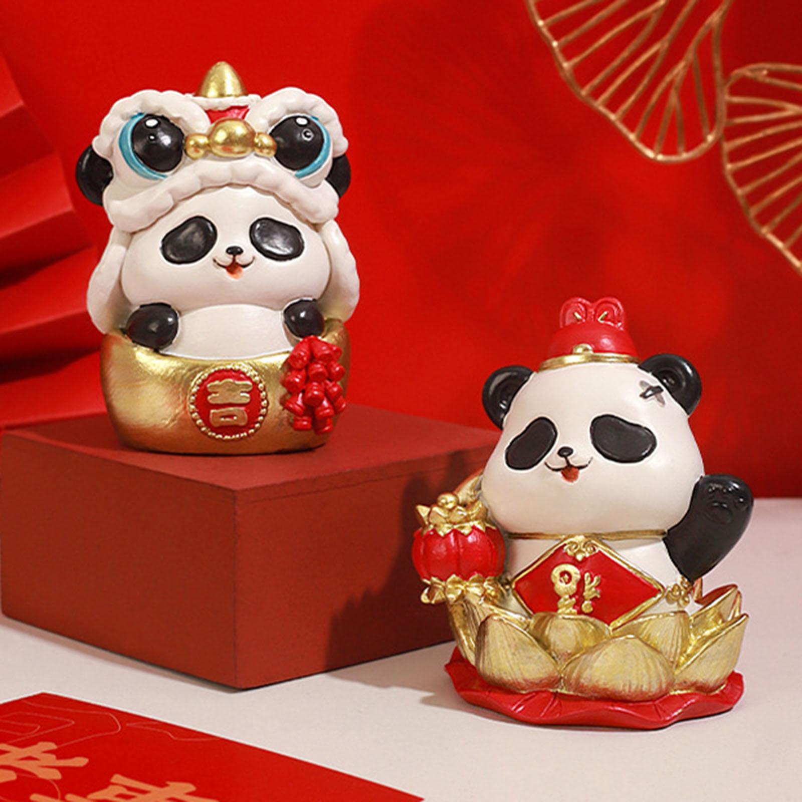Chinese New Year Panda Figurine Table Ornament Handmade for Wall Shelf Decor Style A
