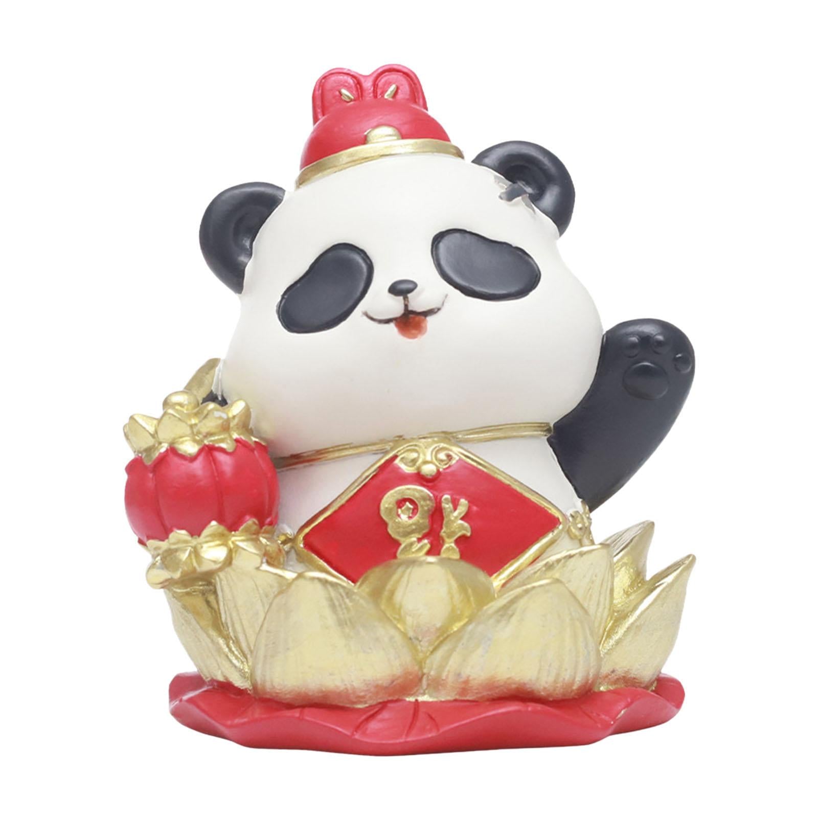 Chinese New Year Panda Figurine Table Ornament Handmade for Wall Shelf Decor Style B