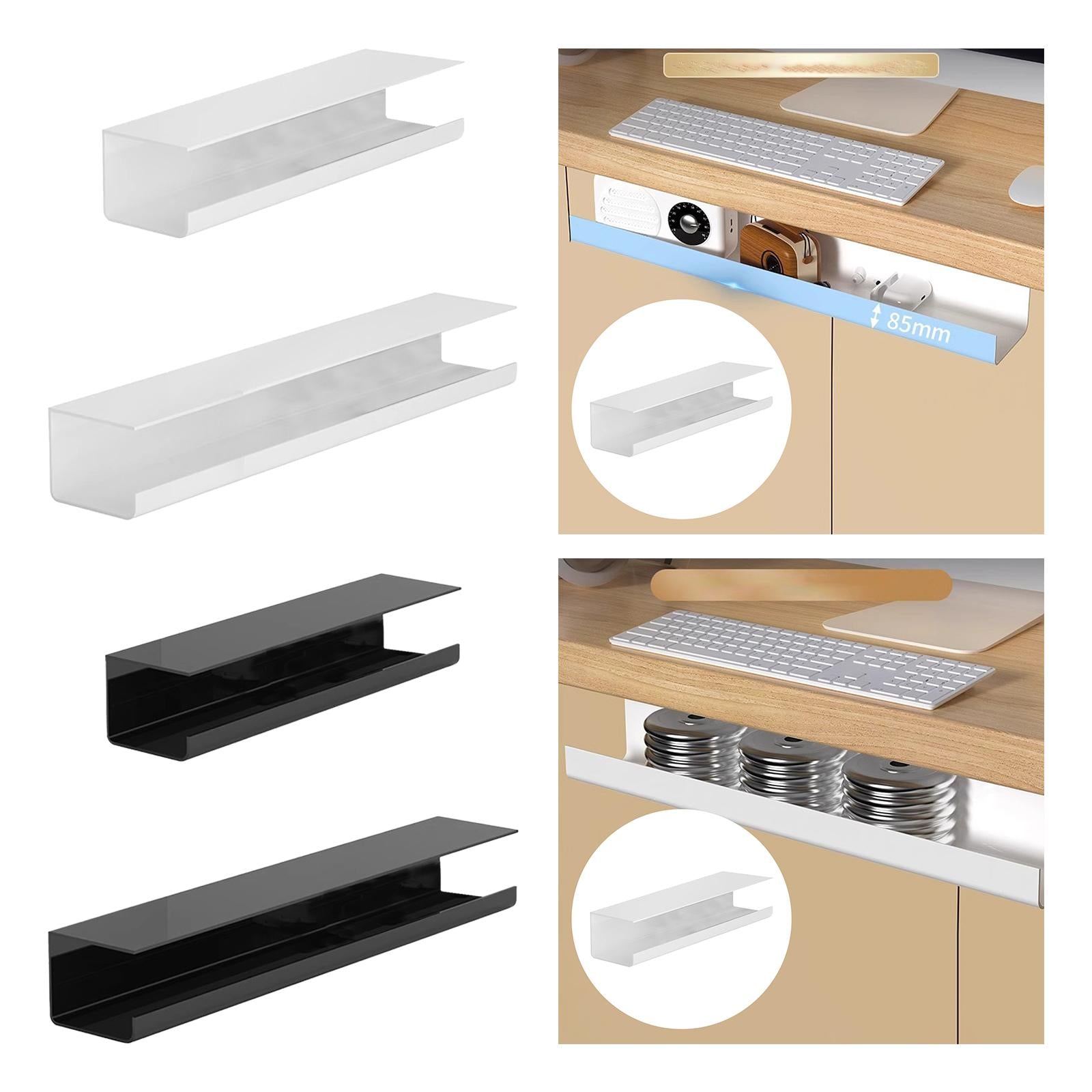 under Desk Cable Management Tray Wire Management Tray for Home Desk Computer White 40cm