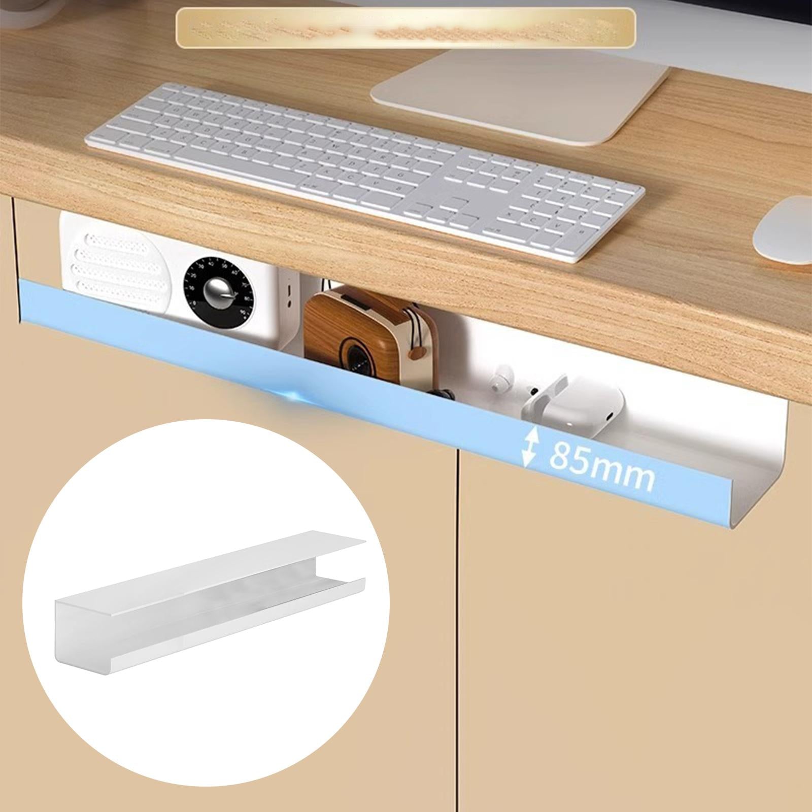 under Desk Cable Management Tray Wire Management Tray for Home Desk Computer White 55cm