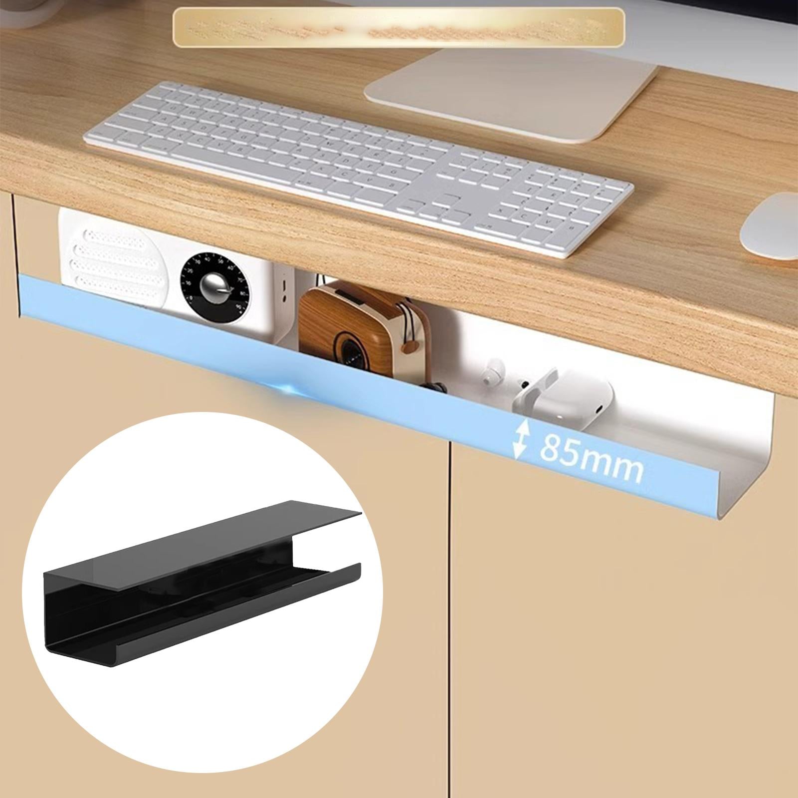 under Desk Cable Management Tray Wire Management Tray for Home Desk Computer Black 40cm