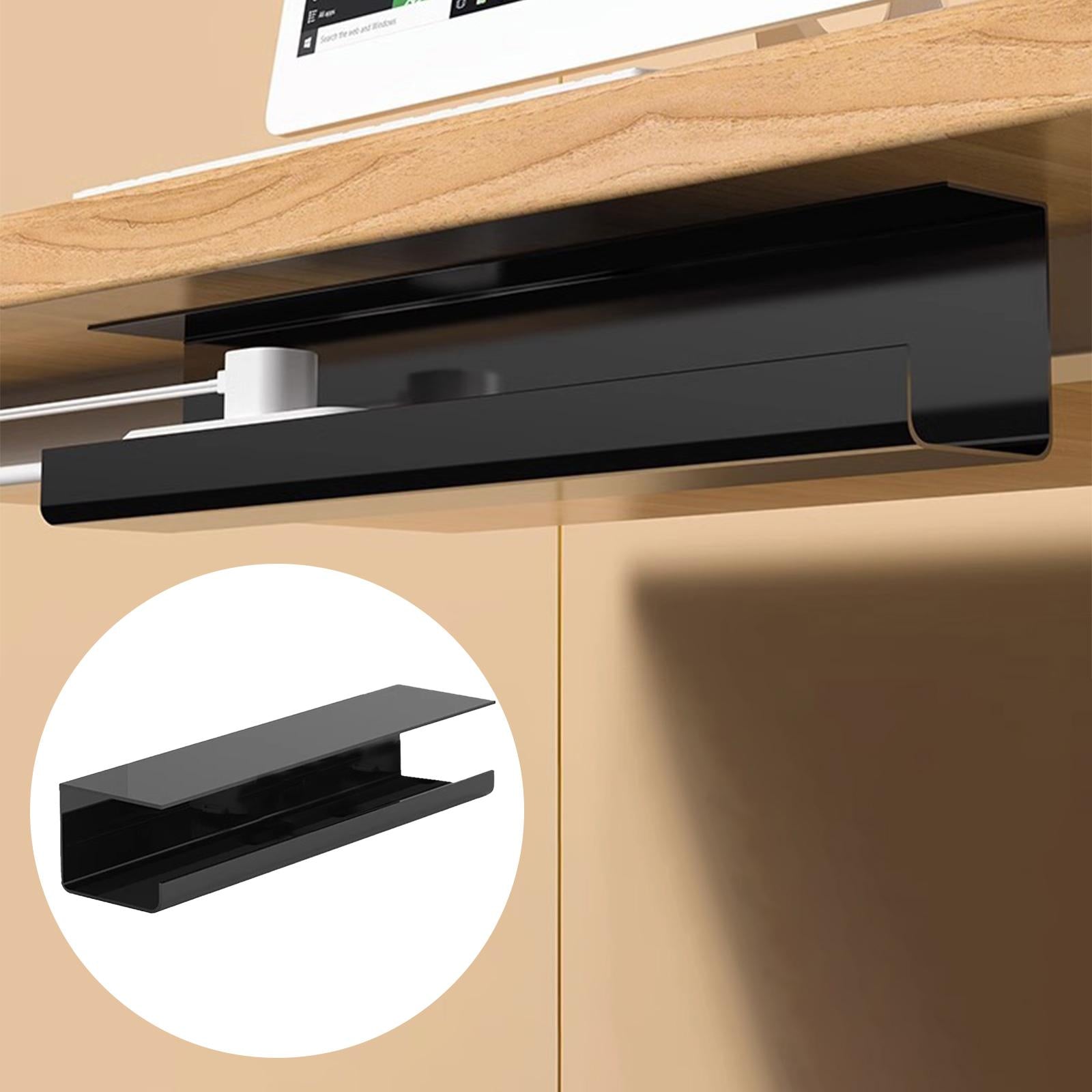 under Desk Cable Management Tray Wire Management Tray for Home Desk Computer Black 40cm