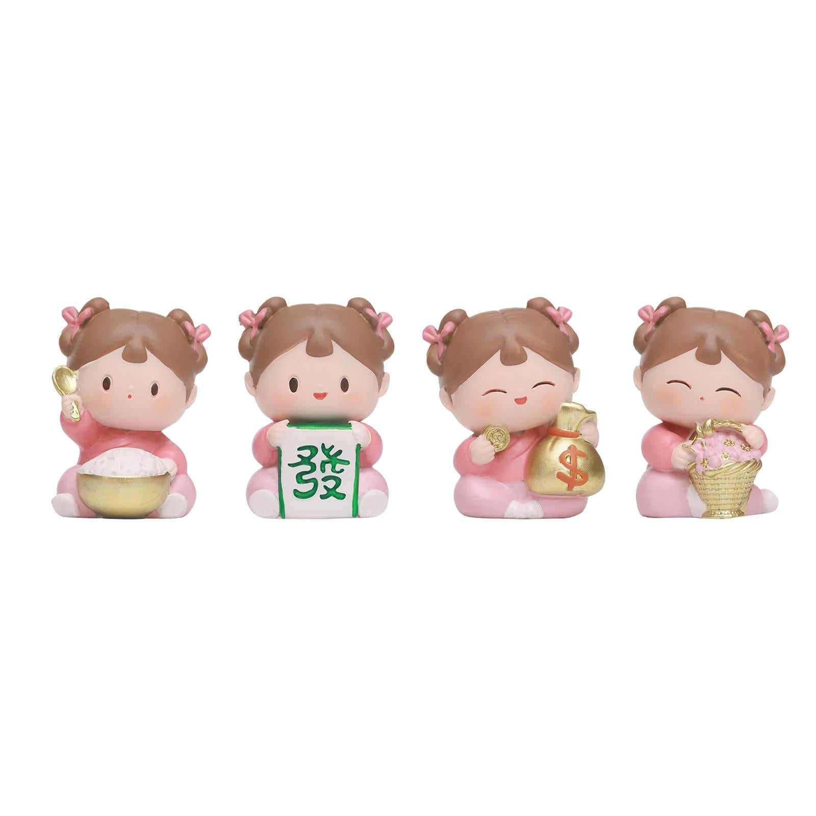 Traditional Chinese Girls Statue Resin Sculpture Cabinet Miniature Figurines 4cmx4cmx6cm with Rice Bowl