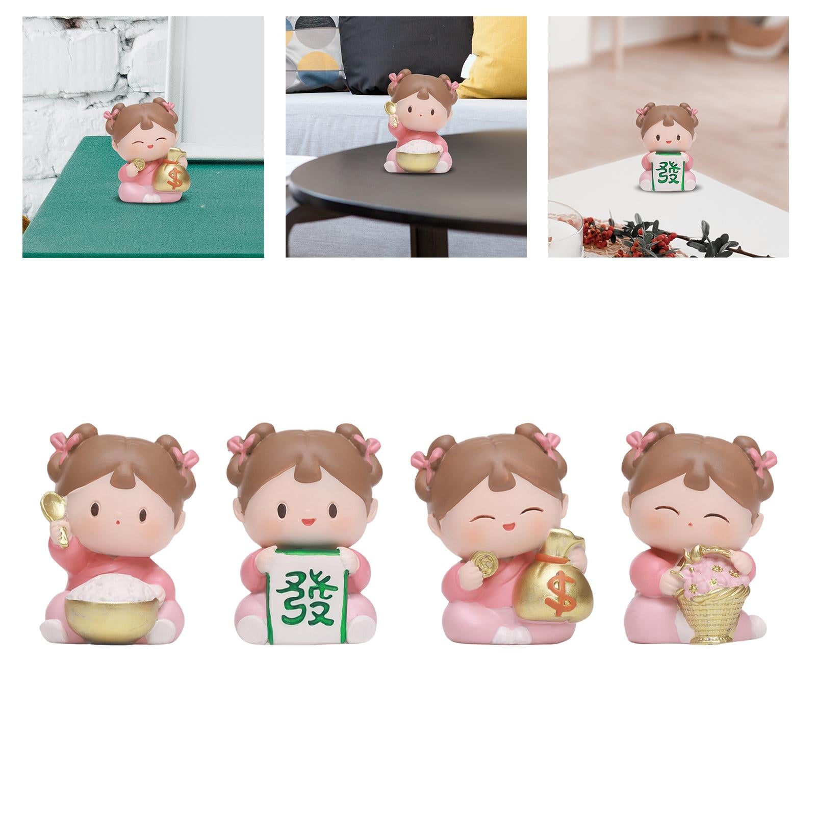 Traditional Chinese Girls Statue Resin Sculpture Cabinet Miniature Figurines 4cmx4cmx6cm with Rice Bowl