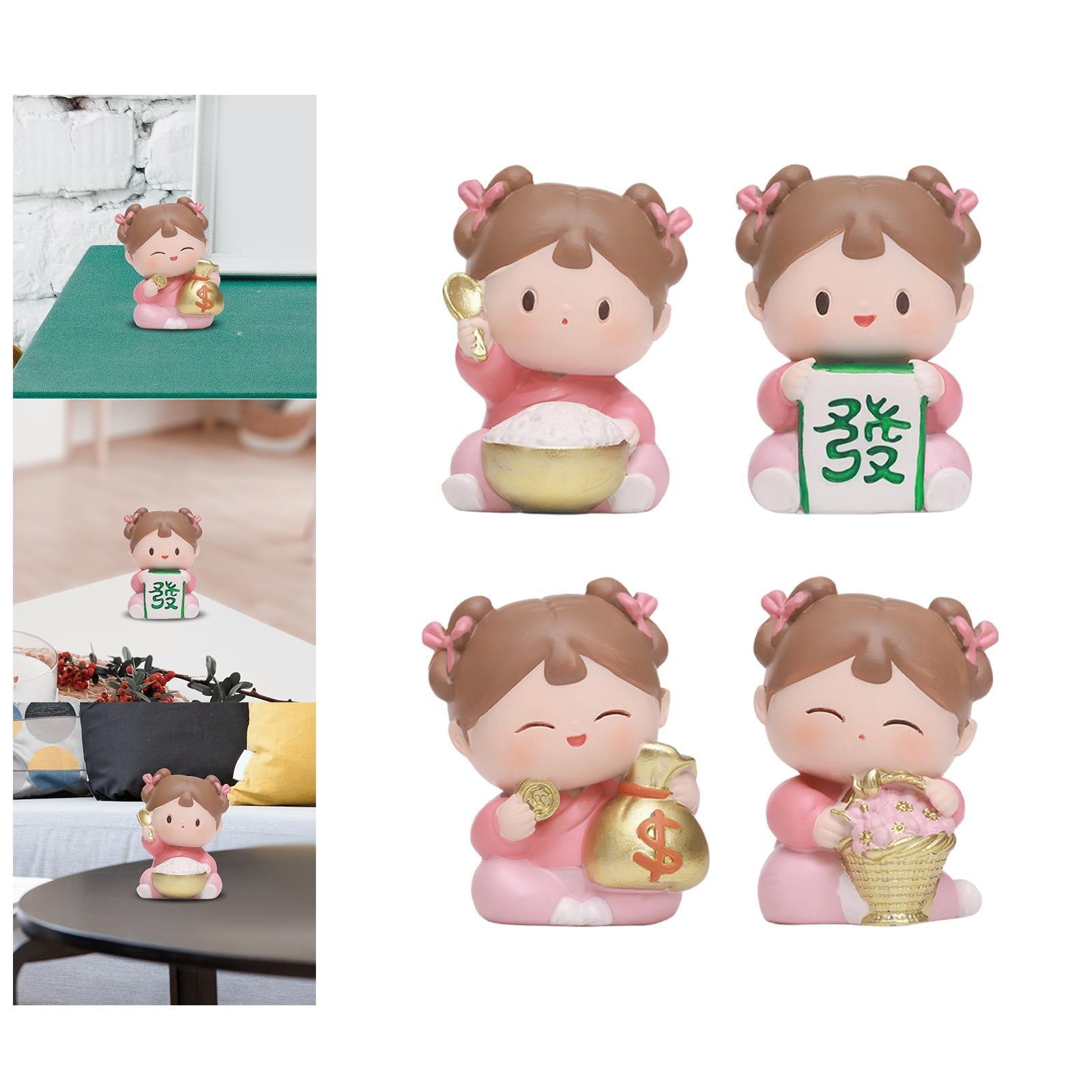 Traditional Chinese Girls Statue Resin Sculpture Cabinet Miniature Figurines 4cmx4cmx6cm with Rice Bowl