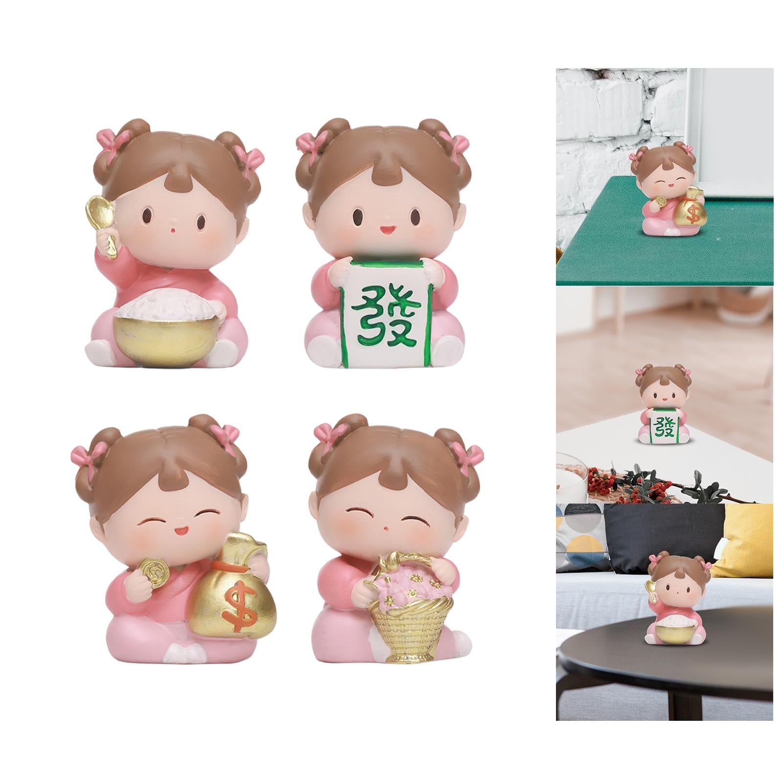 Traditional Chinese Girls Statue Resin Sculpture Cabinet Miniature Figurines 4cmx4cmx6cm with Rice Bowl